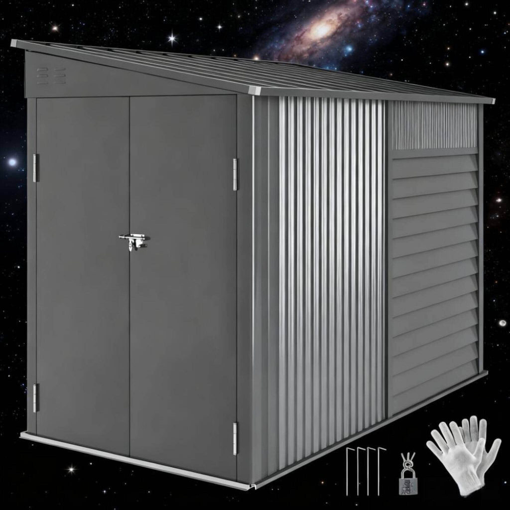 [05X09FT] Alora Heavy-Duty Outdoor Galvanized Steel Storage Shed with Lockable Doors