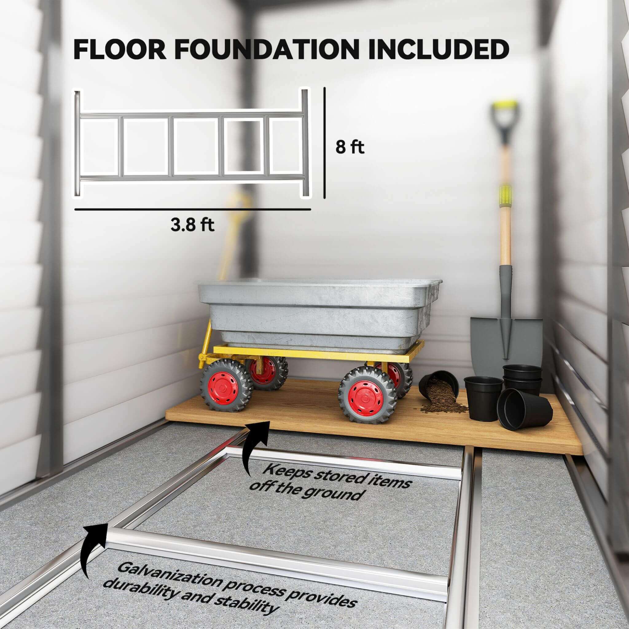 [05X09FT] Alora Heavy-Duty Outdoor Galvanized Steel Storage Shed with Lockable Doors