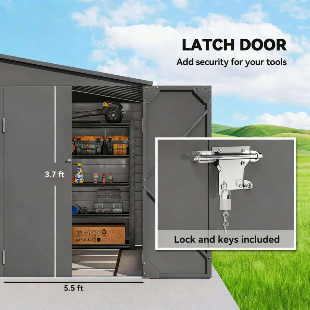 [05X09FT] Alora Heavy-Duty Outdoor Galvanized Steel Storage Shed with Lockable Doors