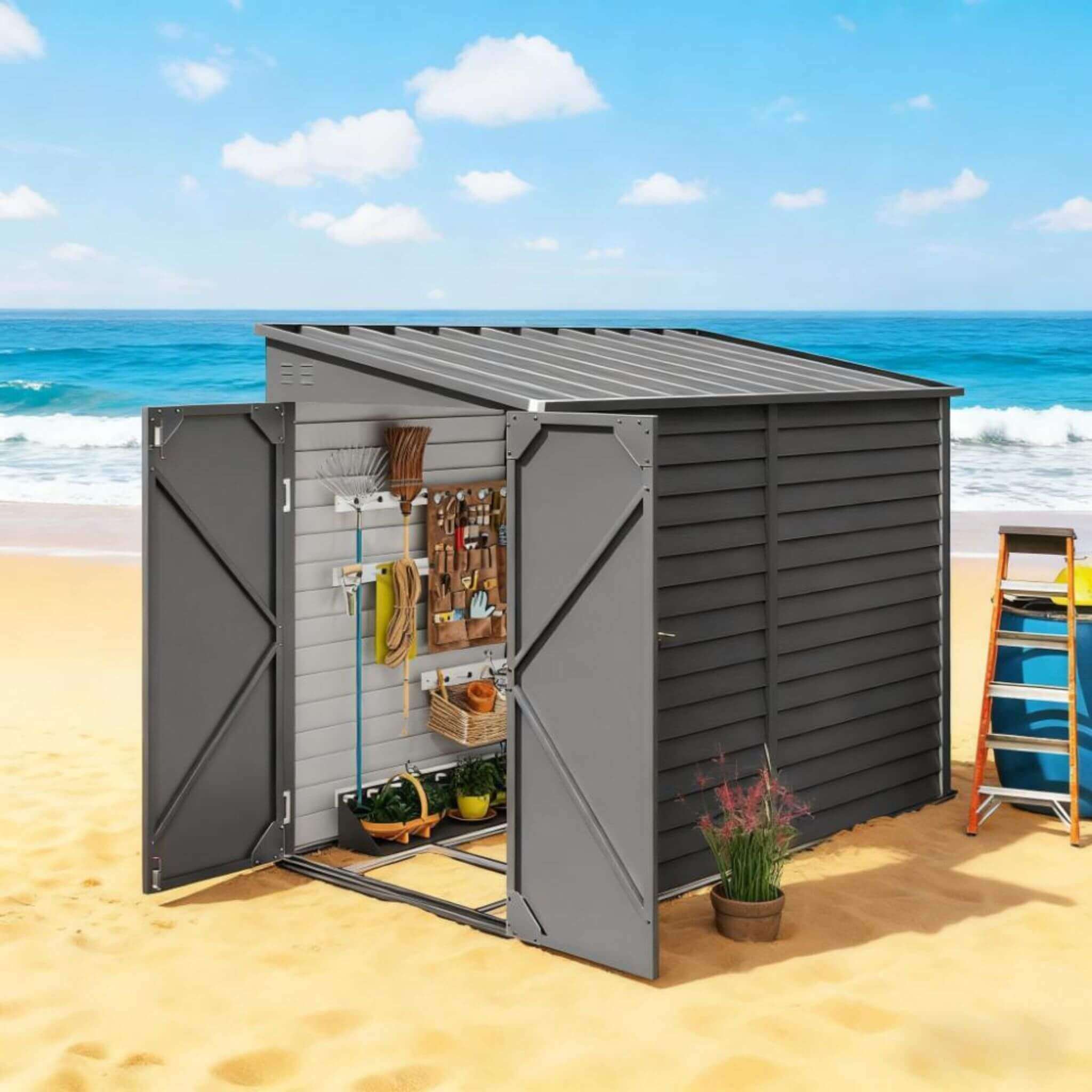 [05X09FT] Alora Heavy-Duty Outdoor Galvanized Steel Storage Shed with Lockable Doors