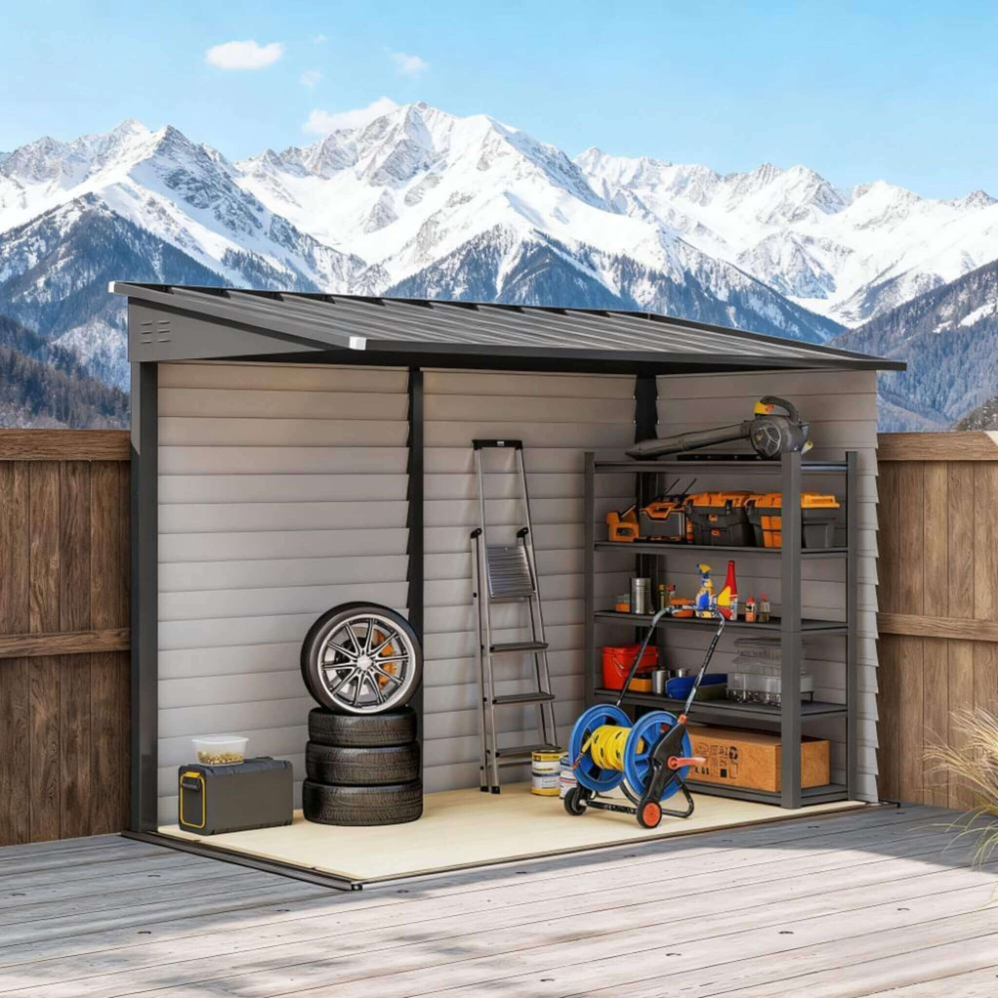 [05X09FT] Alora Heavy-Duty Outdoor Galvanized Steel Storage Shed with Lockable Doors