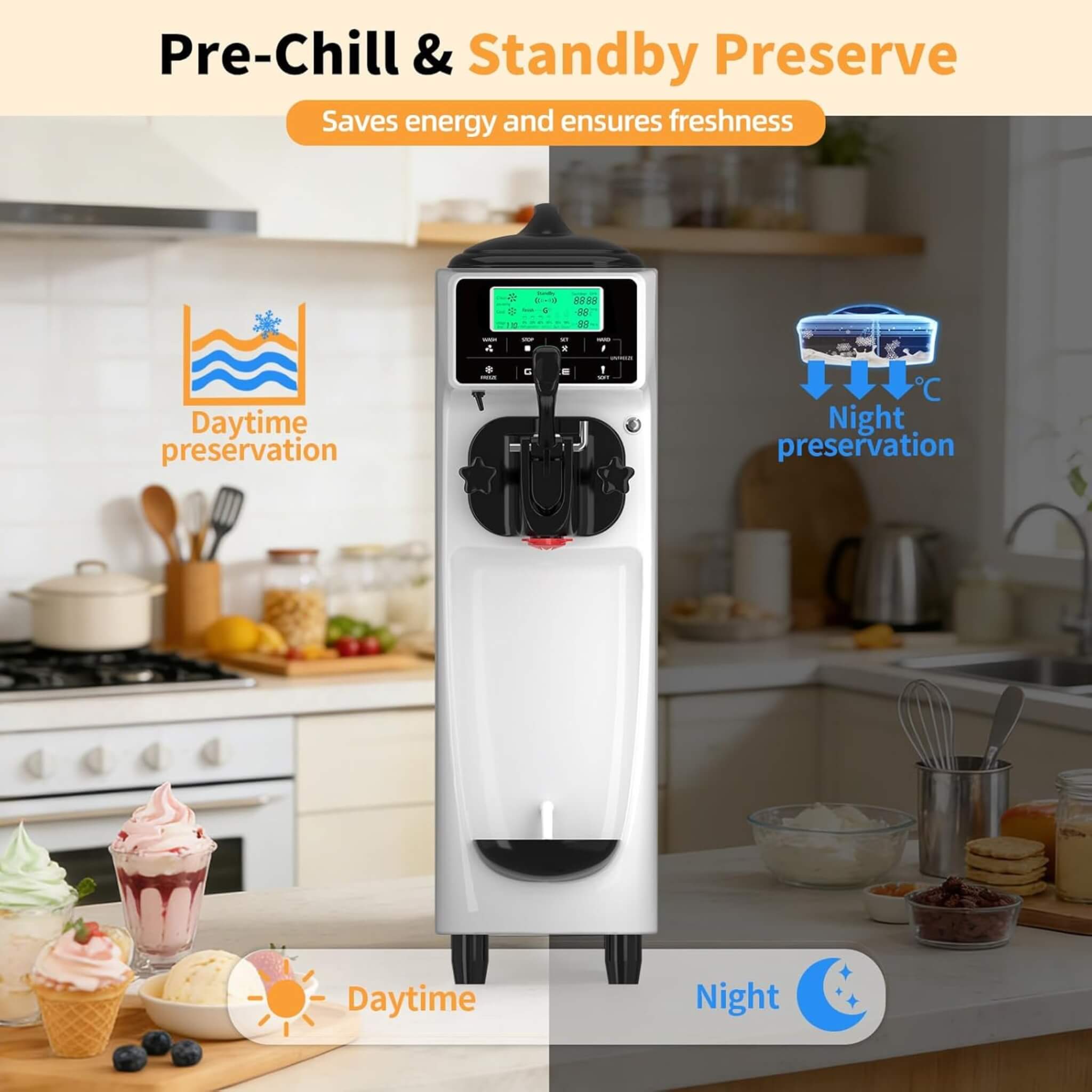 1.6-Gal Single-Flavor Soft Serve Ice Cream Maker with Pre Cool