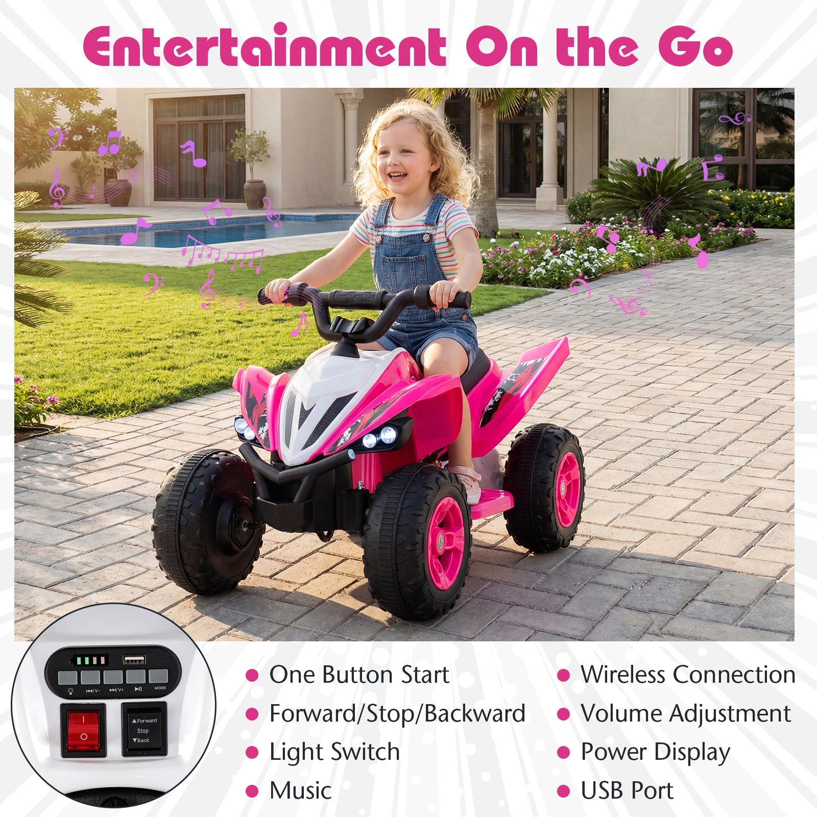 12V Kids Ride on Atv 4-Wheeler Quad with LED Lights and 7 Mph Max Speed