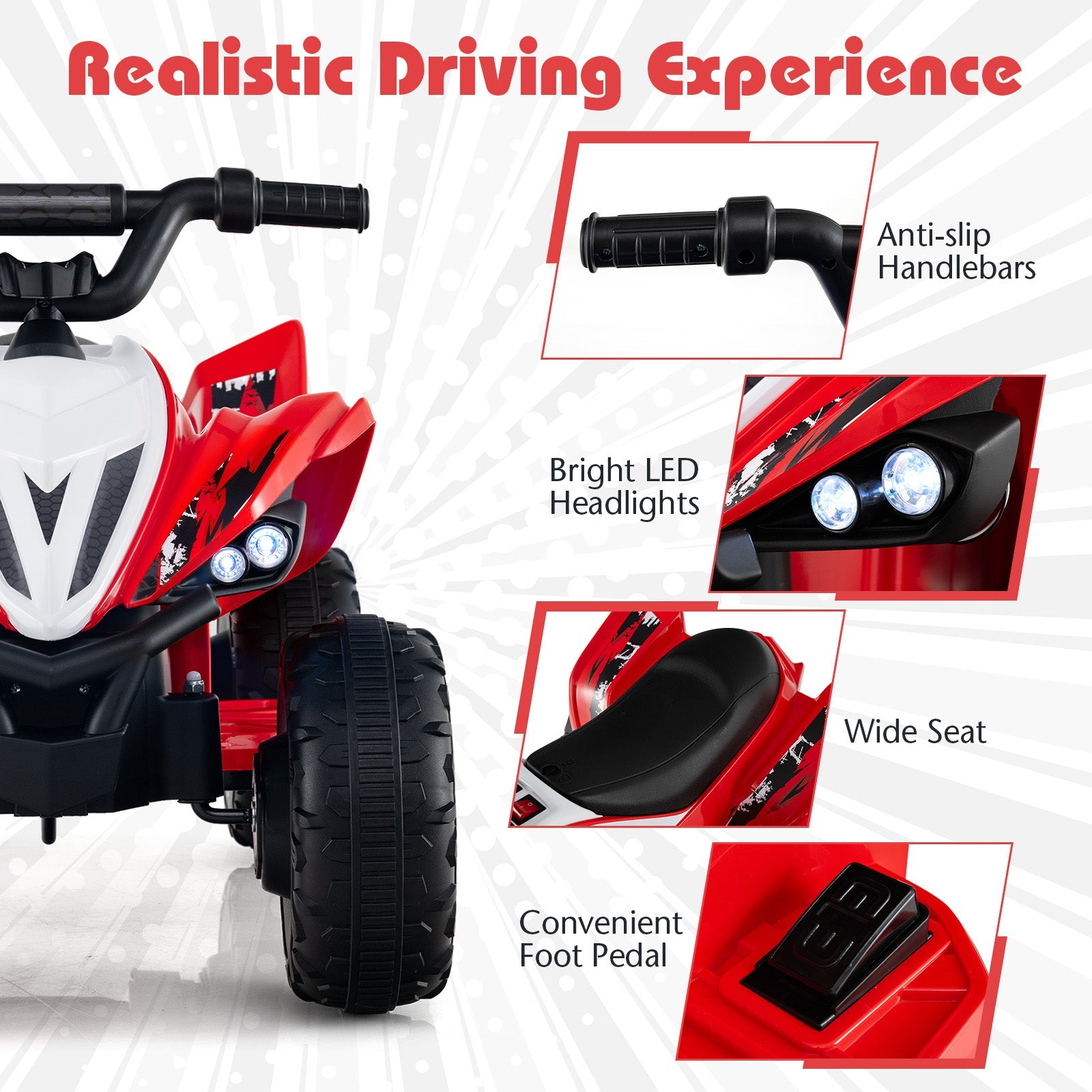 12V Kids Ride on Atv 4-Wheeler Quad with LED Lights and 7 Mph Max Speed