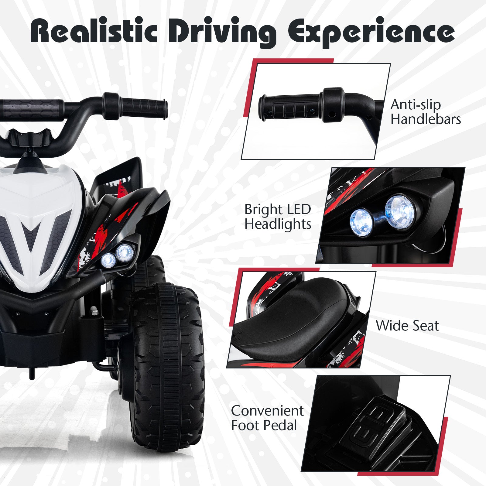 12V Kids Ride on Atv 4-Wheeler Quad with LED Lights and 7 Mph Max Speed