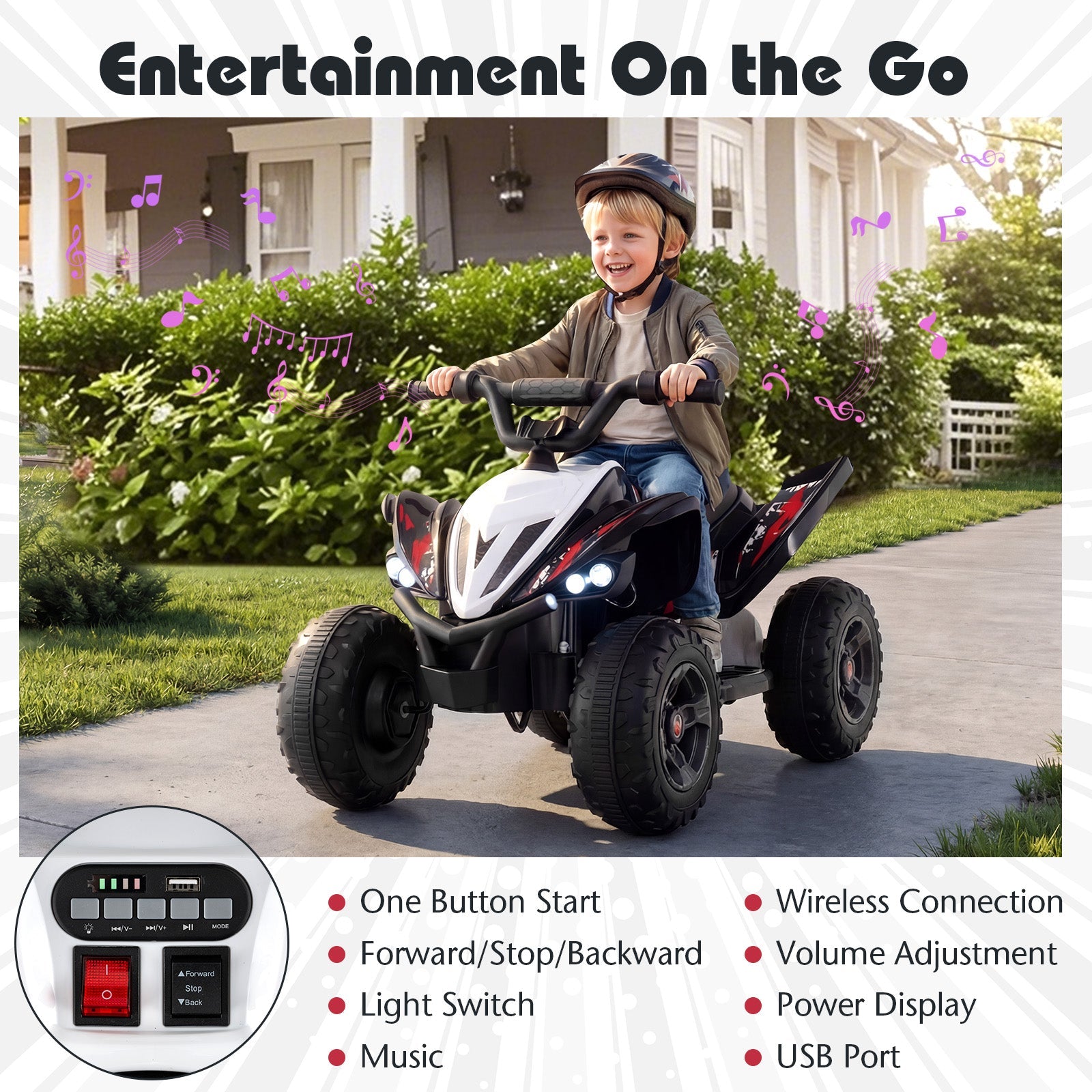 12V Kids Ride on Atv 4-Wheeler Quad with LED Lights and 7 Mph Max Speed