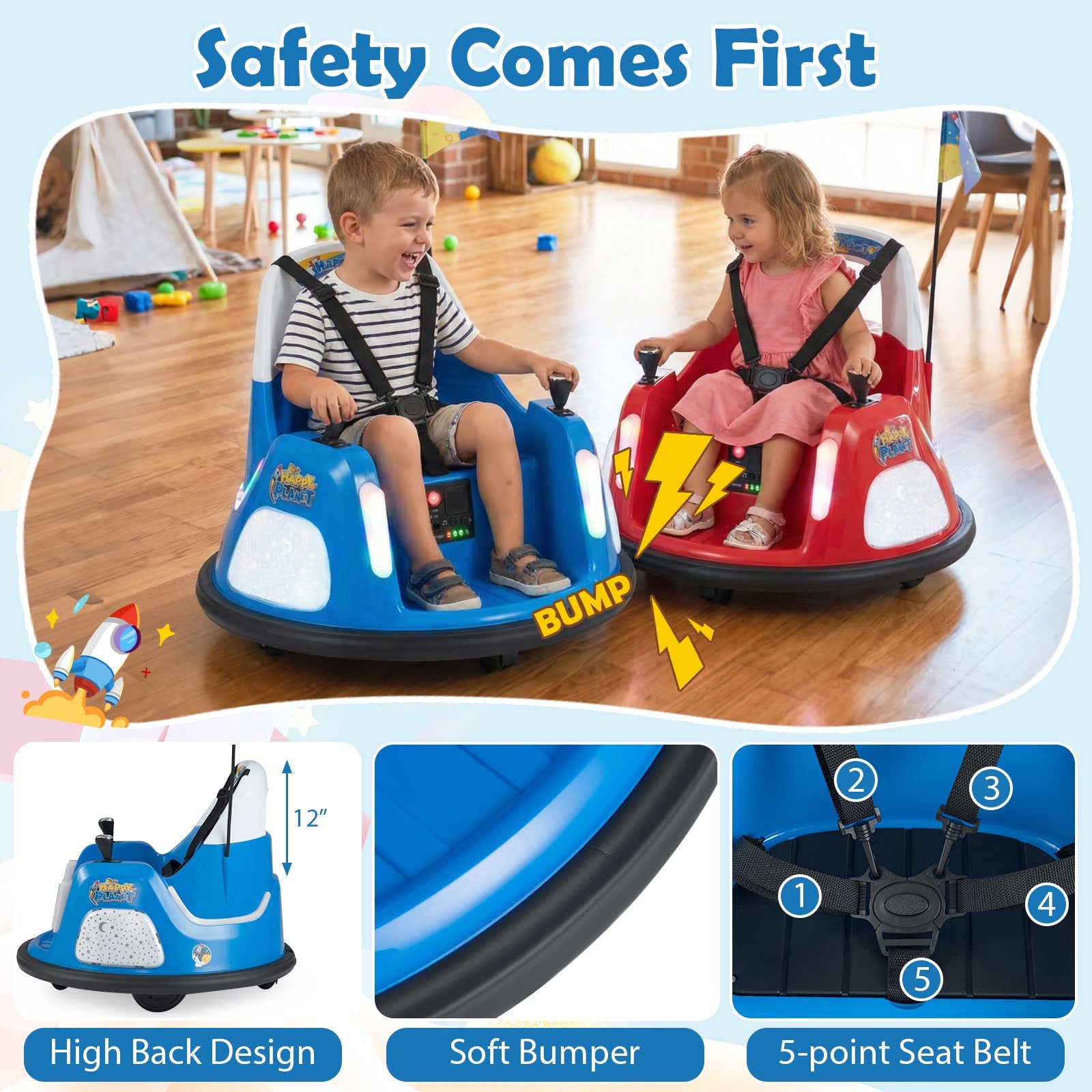 12V Kids Ride on Bumper Car with Remote Control and Flashing Lights