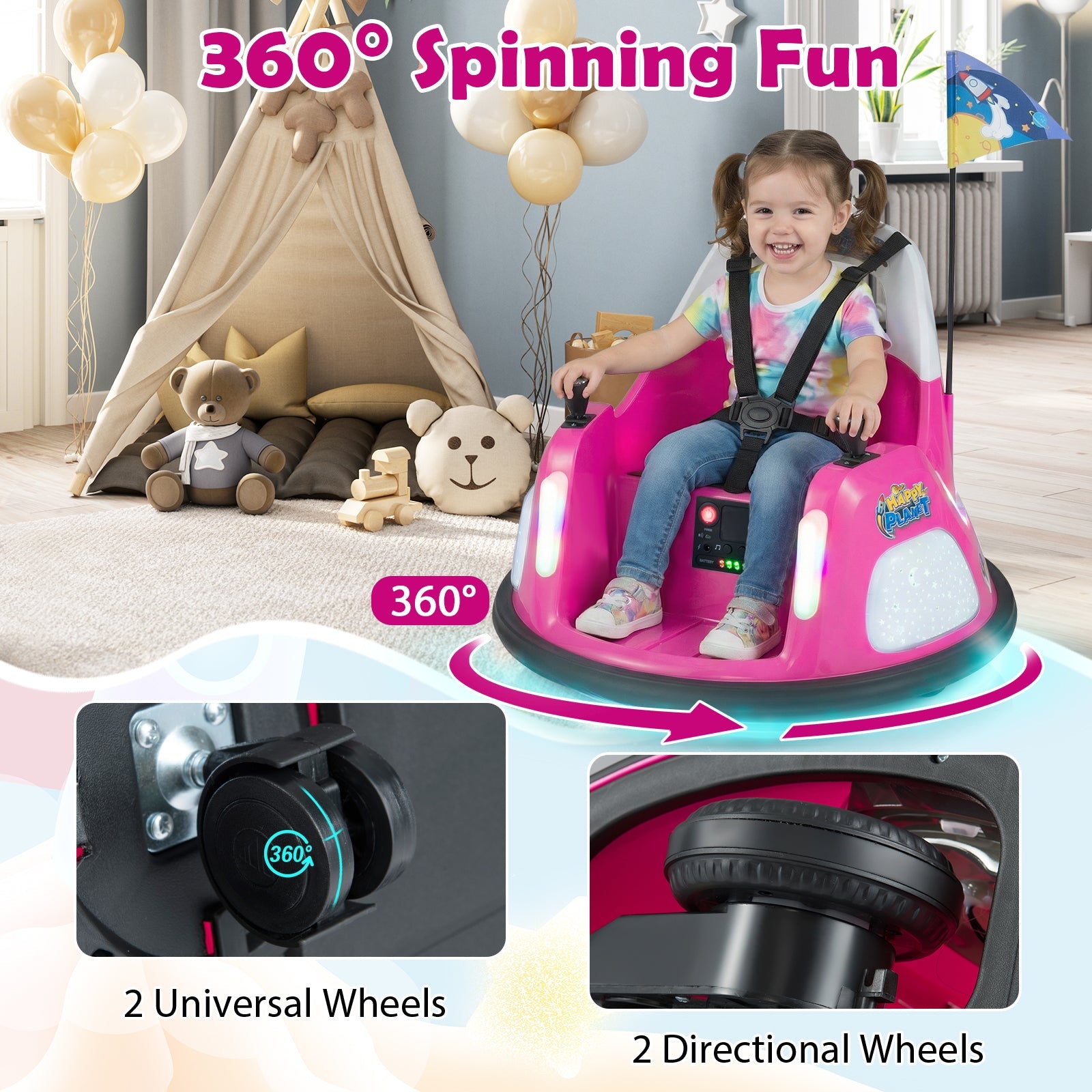 12V Kids Ride on Bumper Car with Remote Control and Flashing Lights
