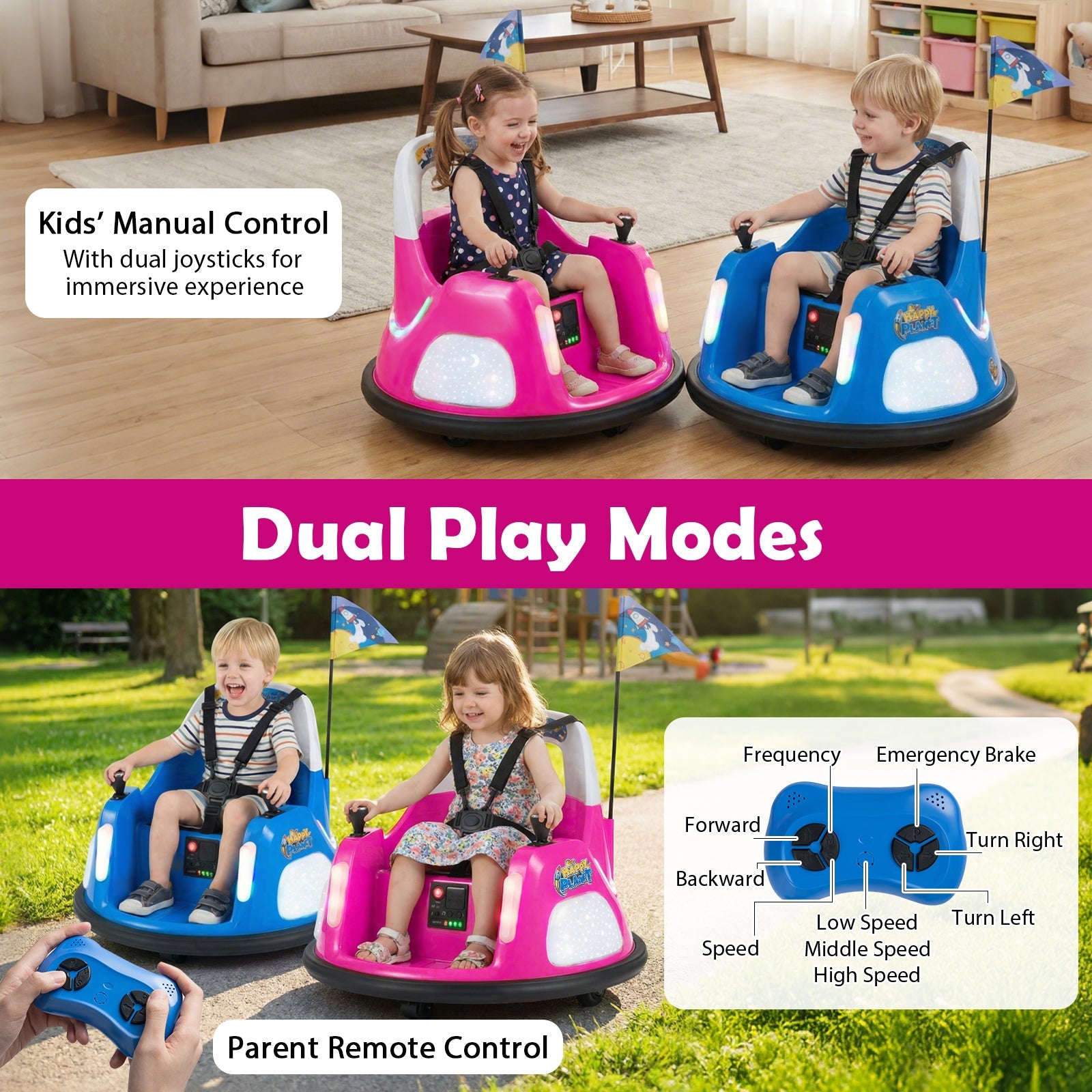 12V Kids Ride on Bumper Car with Remote Control and Flashing Lights
