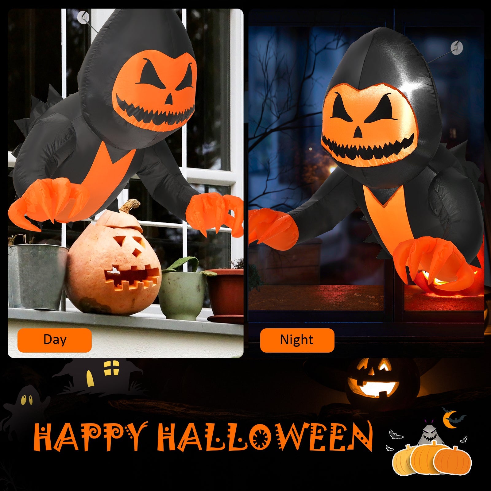 3.3 Feet Halloween Inflatable Pumpkin Head Ghost Broke Out From Window