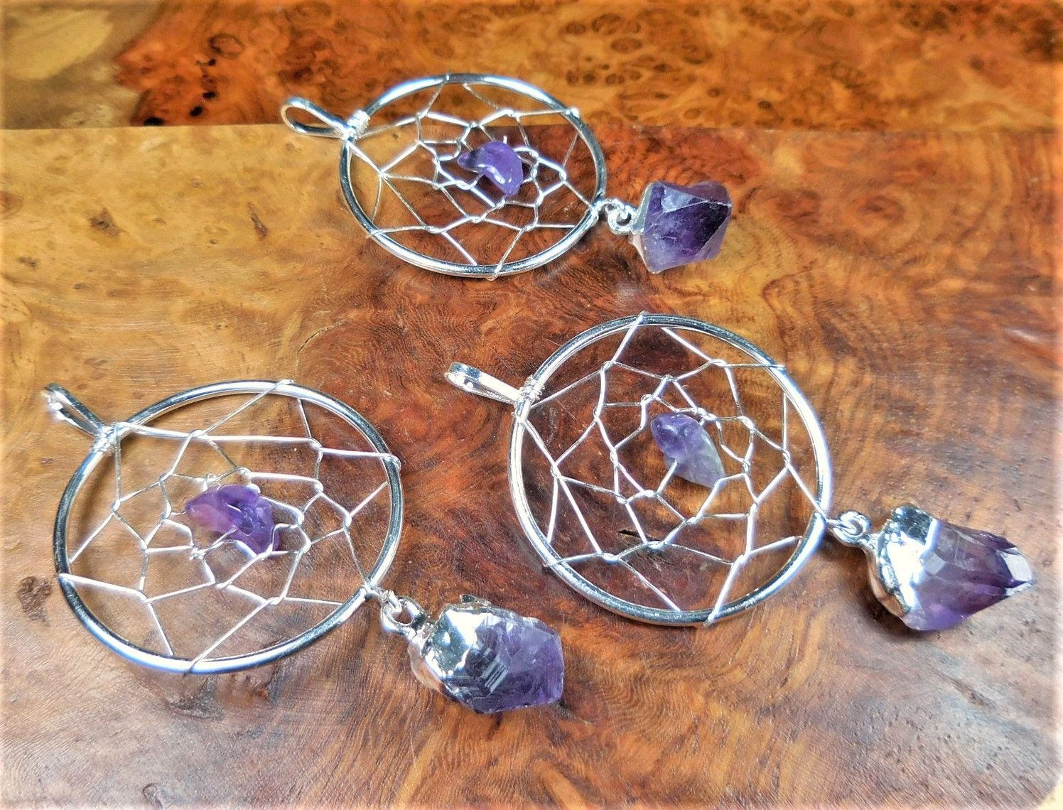 Dreamcatcher Pendant (Amethyst Crystal)(Silver Plated) Gemstone Jewelry - The misfit market