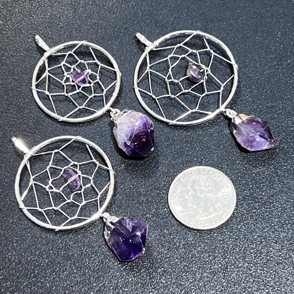 Dreamcatcher Pendant (Amethyst Crystal)(Silver Plated) Gemstone Jewelry - The misfit market