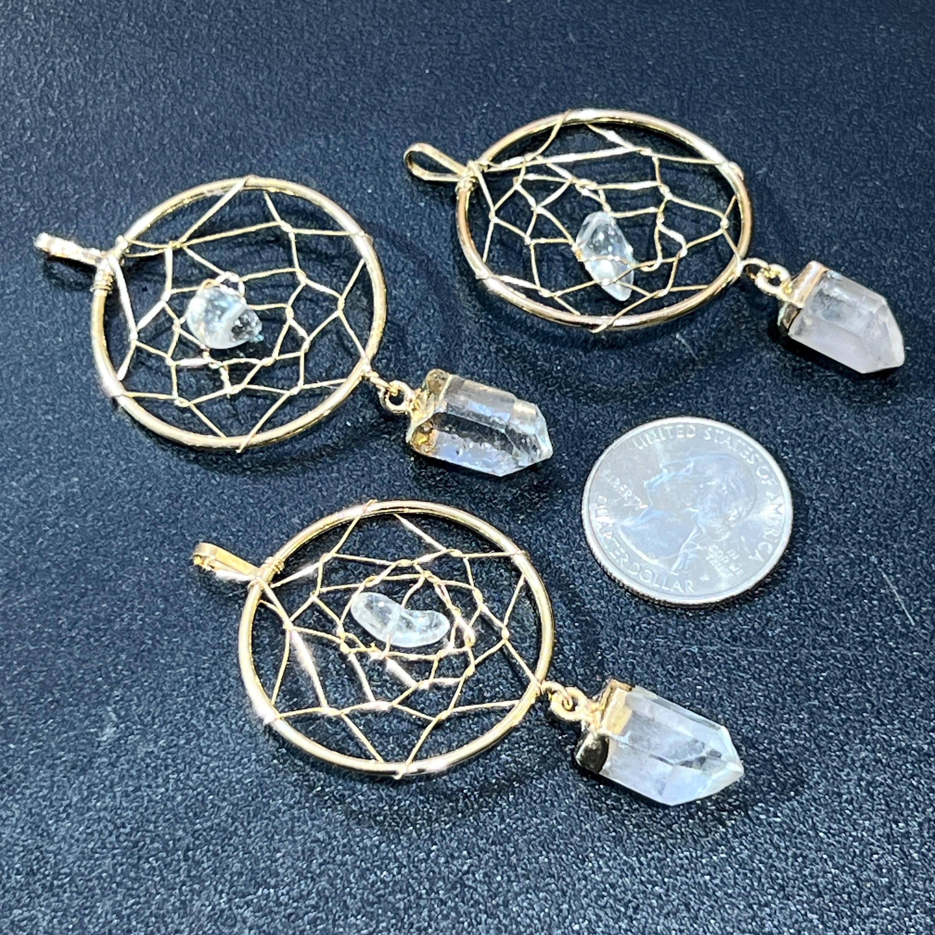 Dreamcatcher Crystal Pendant (Quartz Point)(Gold Plated) - The misfit market