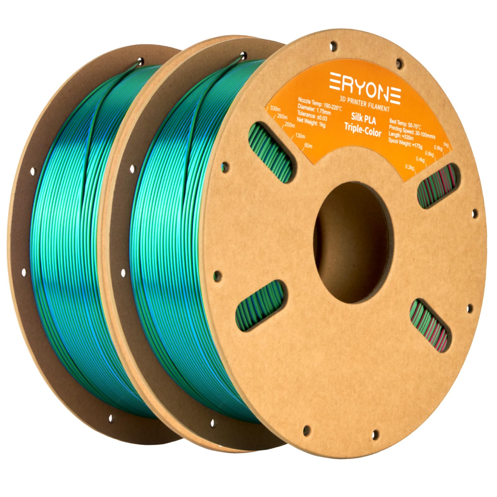 ERYONE Silk Tri Color PLA Filament 3D Printer 1.75mm +/- 0.03mm, Multicolor Filament Tricolor PLA Bundle 2KG Cardboard Spool, Red Blue Green - The misfit market