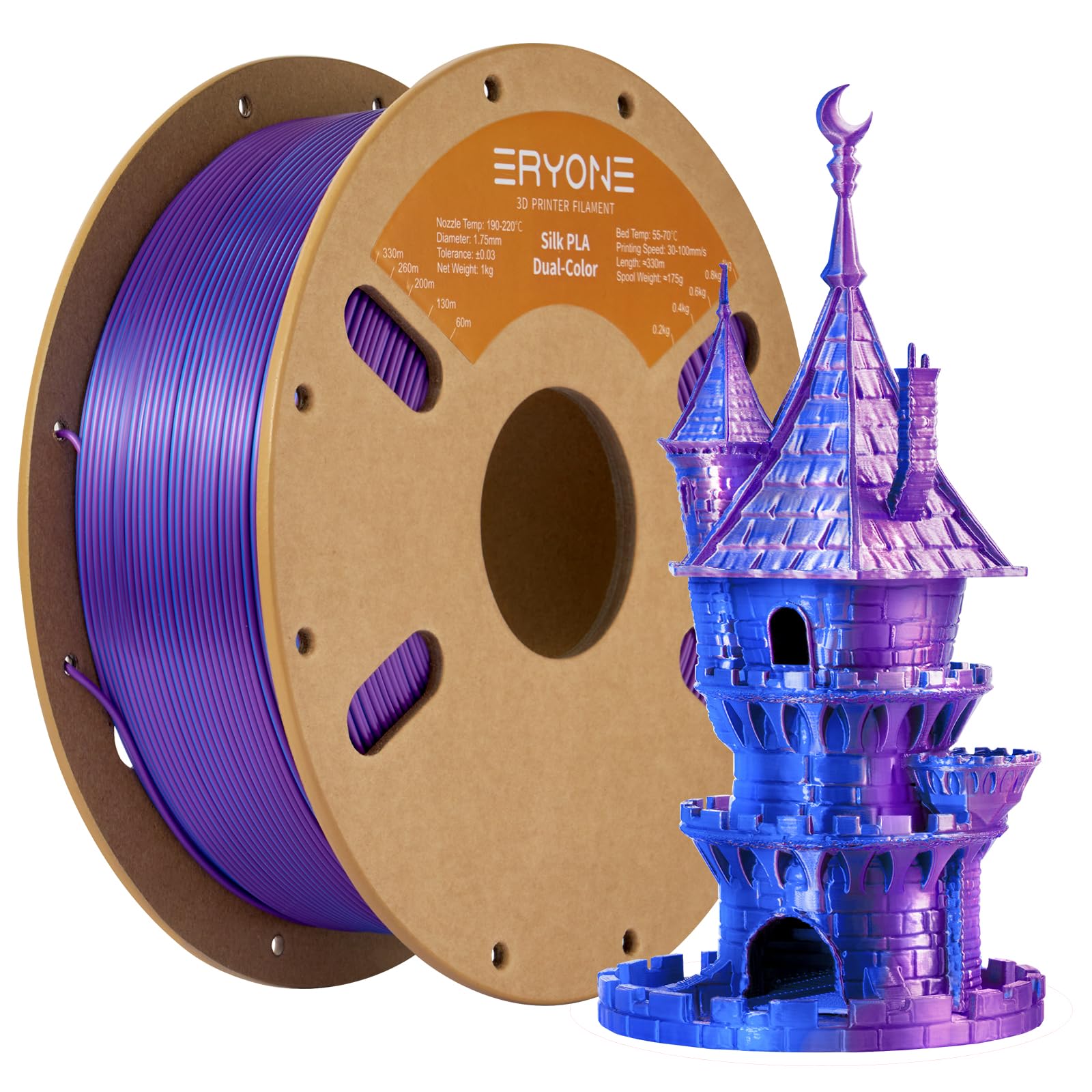 ERYONE Silk Tri Color PLA Filament 3D Printer 1.75mm +/- 0.03mm, Multicolor Filament Tricolor PLA Bundle 2KG Cardboard Spool, Red Blue Green - The misfit market
