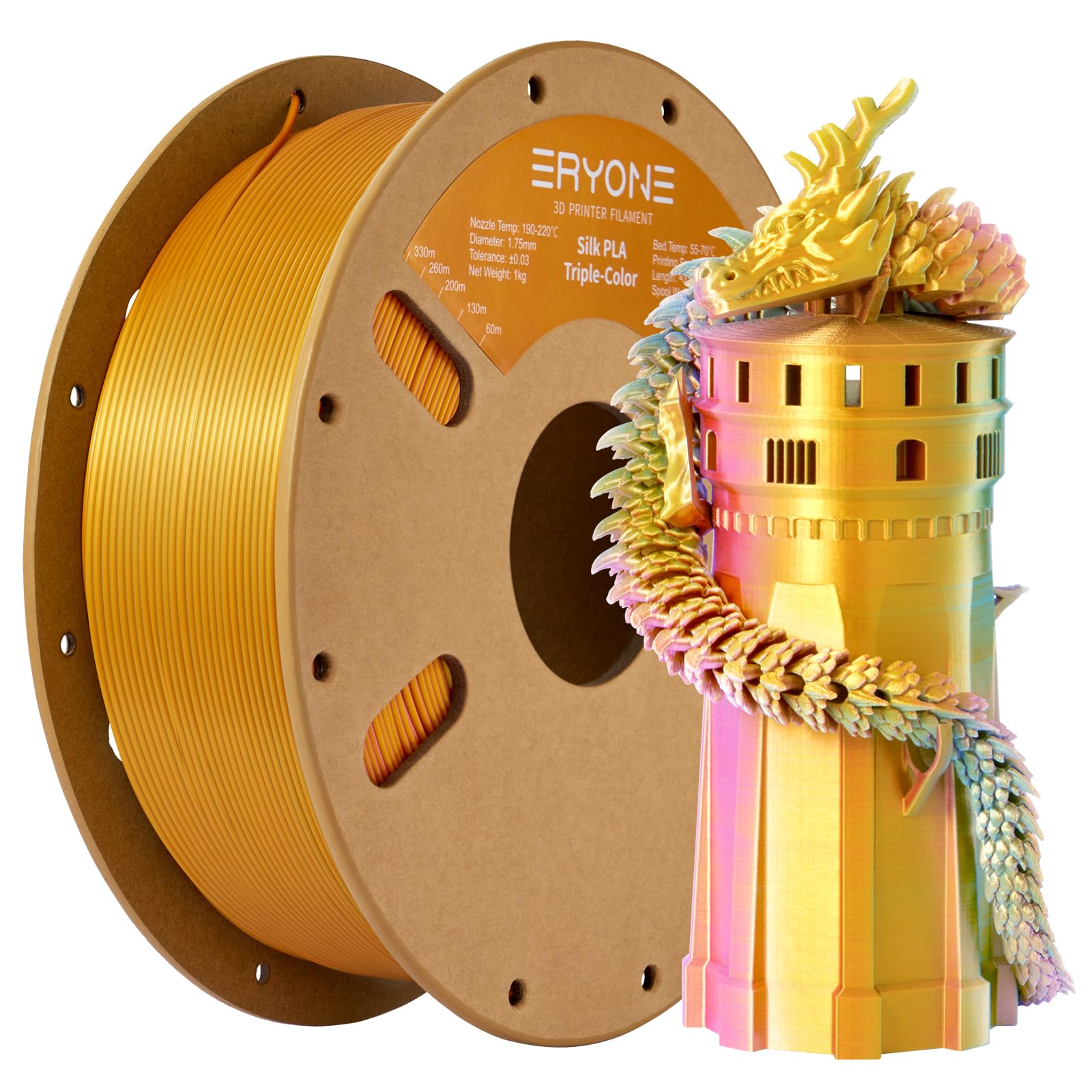 ERYONE Silk Tri Color PLA Filament 3D Printer 1.75mm +/- 0.03mm, Multicolor Filament Tricolor PLA Bundle 2KG Cardboard Spool, Red Blue Green - The misfit market