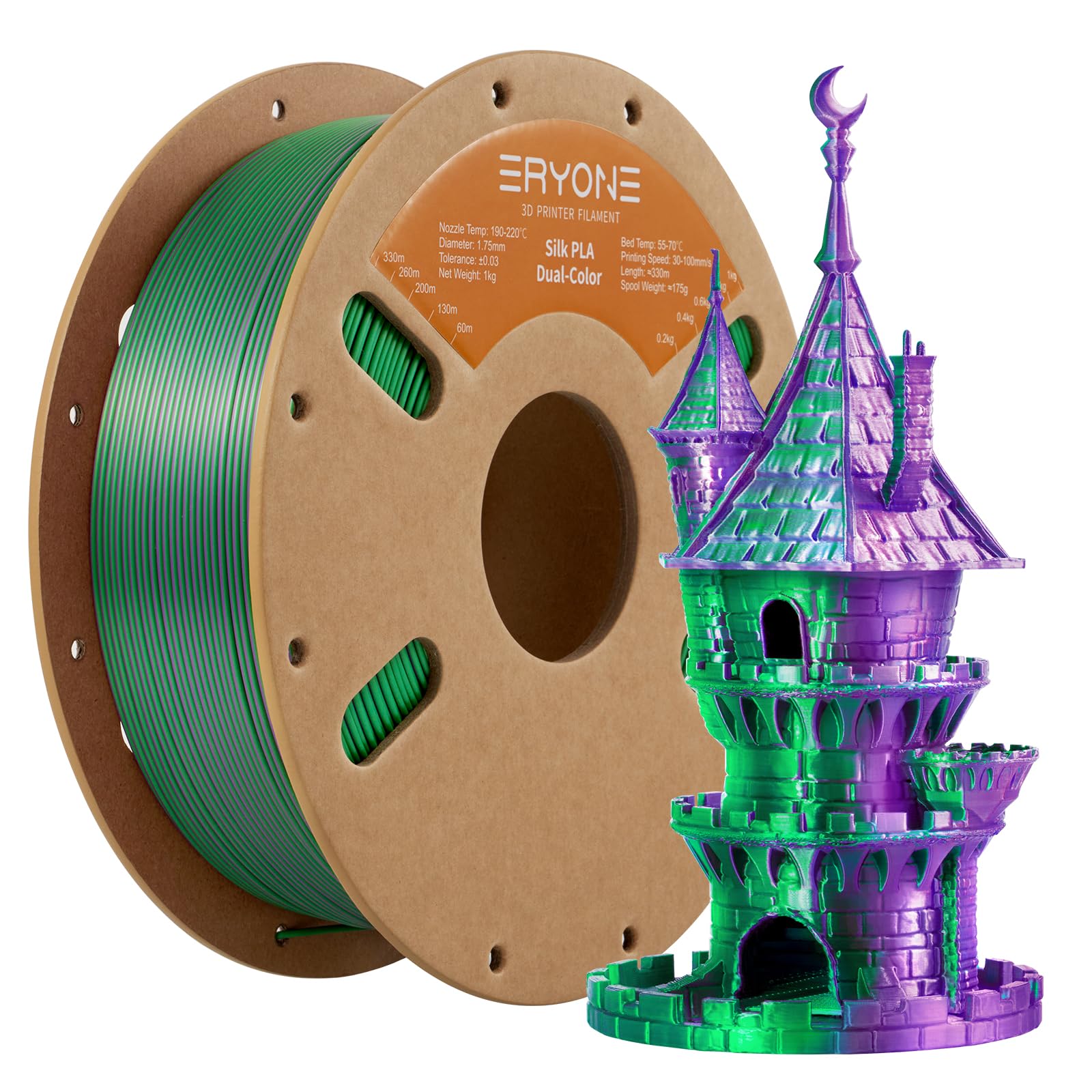 ERYONE Silk Tri Color PLA Filament 3D Printer 1.75mm +/- 0.03mm, Multicolor Filament Tricolor PLA Bundle 2KG Cardboard Spool, Red Blue Green - The misfit market