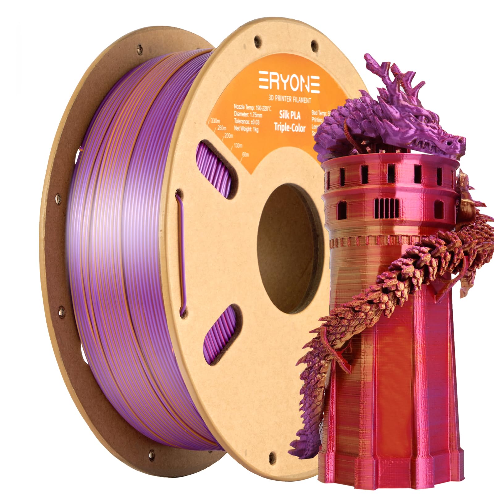 ERYONE Silk Tri Color PLA Filament 3D Printer 1.75mm +/- 0.03mm, Multicolor Filament Tricolor PLA Bundle 2KG Cardboard Spool, Red Blue Green - The misfit market