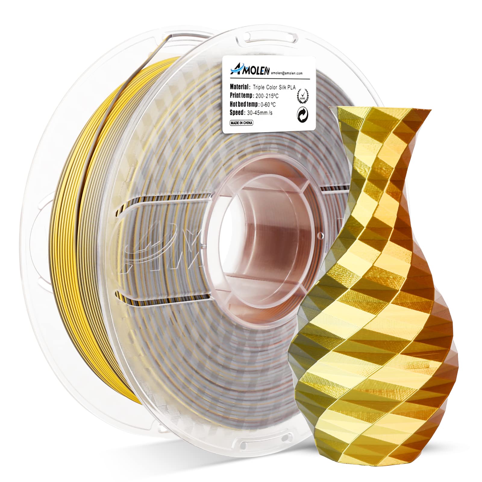 PLA Silk Triple Color 1.75mm, 1KG/2.2LB - The misfit market