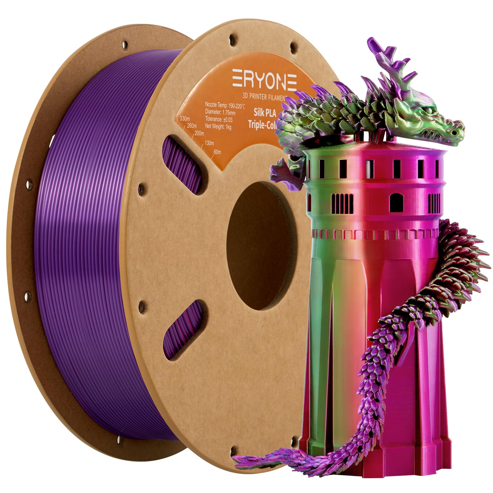 ERYONE Silk Tri Color PLA Filament 3D Printer 1.75mm +/- 0.03mm, Multicolor Filament Tricolor PLA Bundle 2KG Cardboard Spool, Red Blue Green - The misfit market