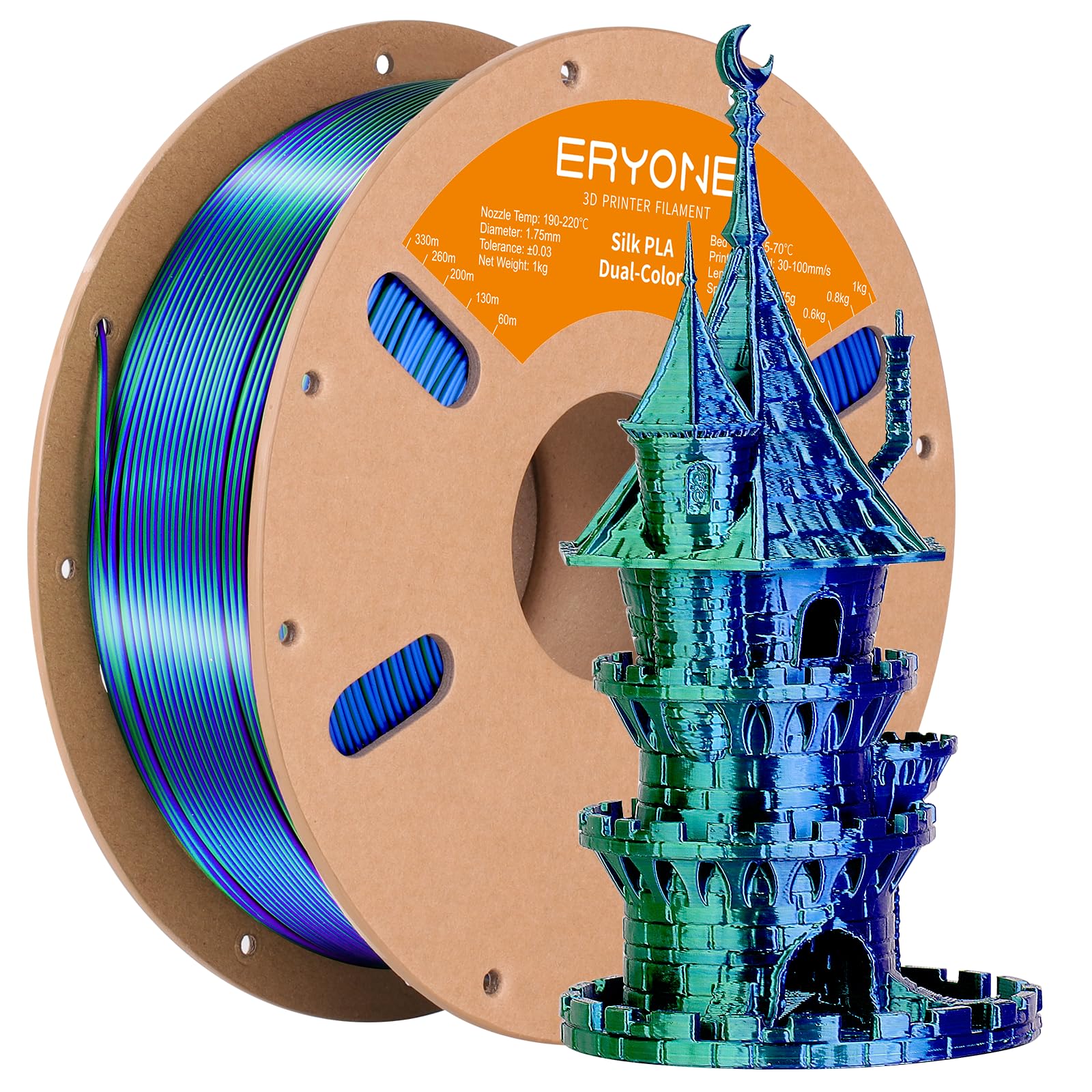 ERYONE Silk Tri Color PLA Filament 3D Printer 1.75mm +/- 0.03mm, Multicolor Filament Tricolor PLA Bundle 2KG Cardboard Spool, Red Blue Green - The misfit market
