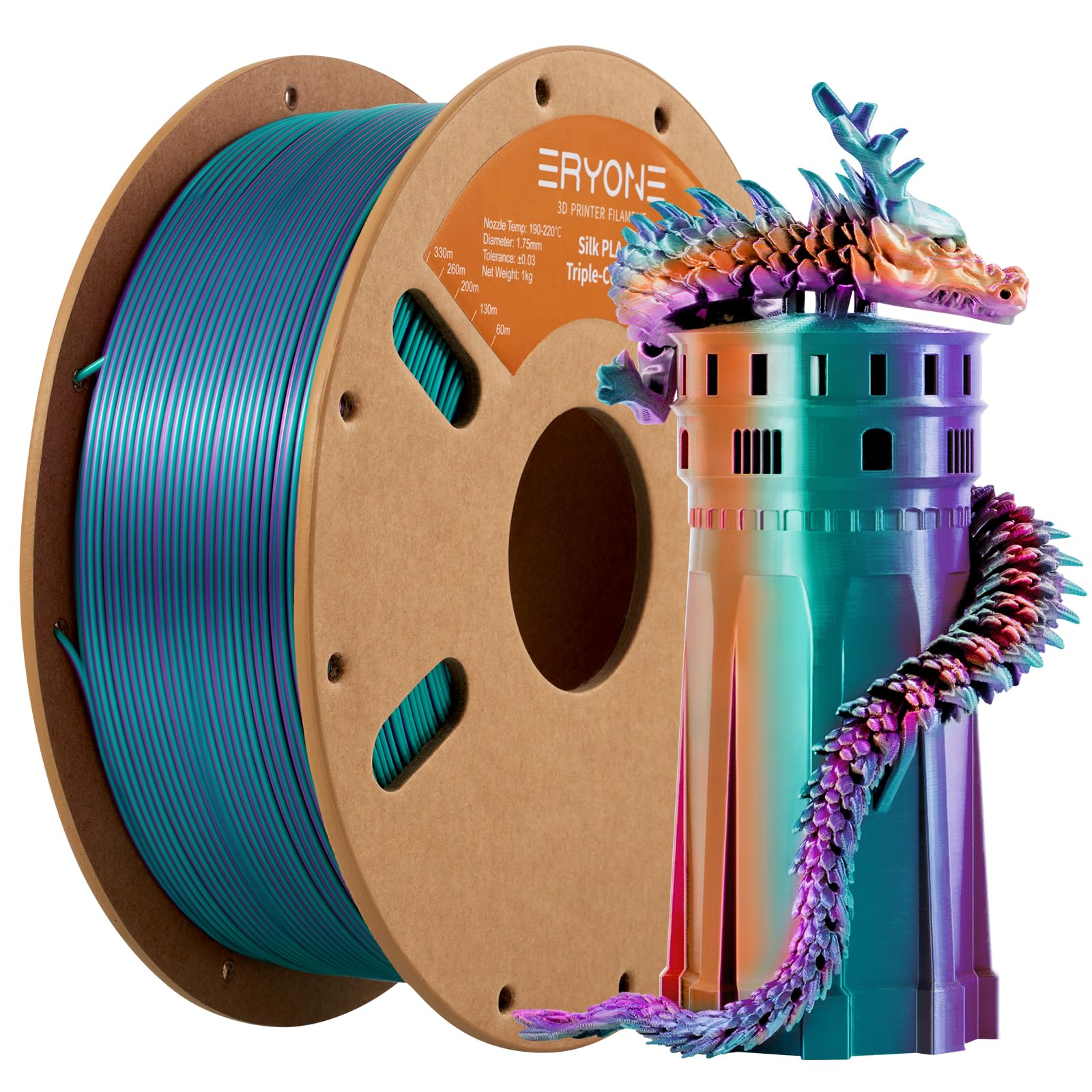 ERYONE Silk Tri Color PLA Filament 3D Printer 1.75mm +/- 0.03mm, Multicolor Filament Tricolor PLA Bundle 2KG Cardboard Spool, Red Blue Green - The misfit market