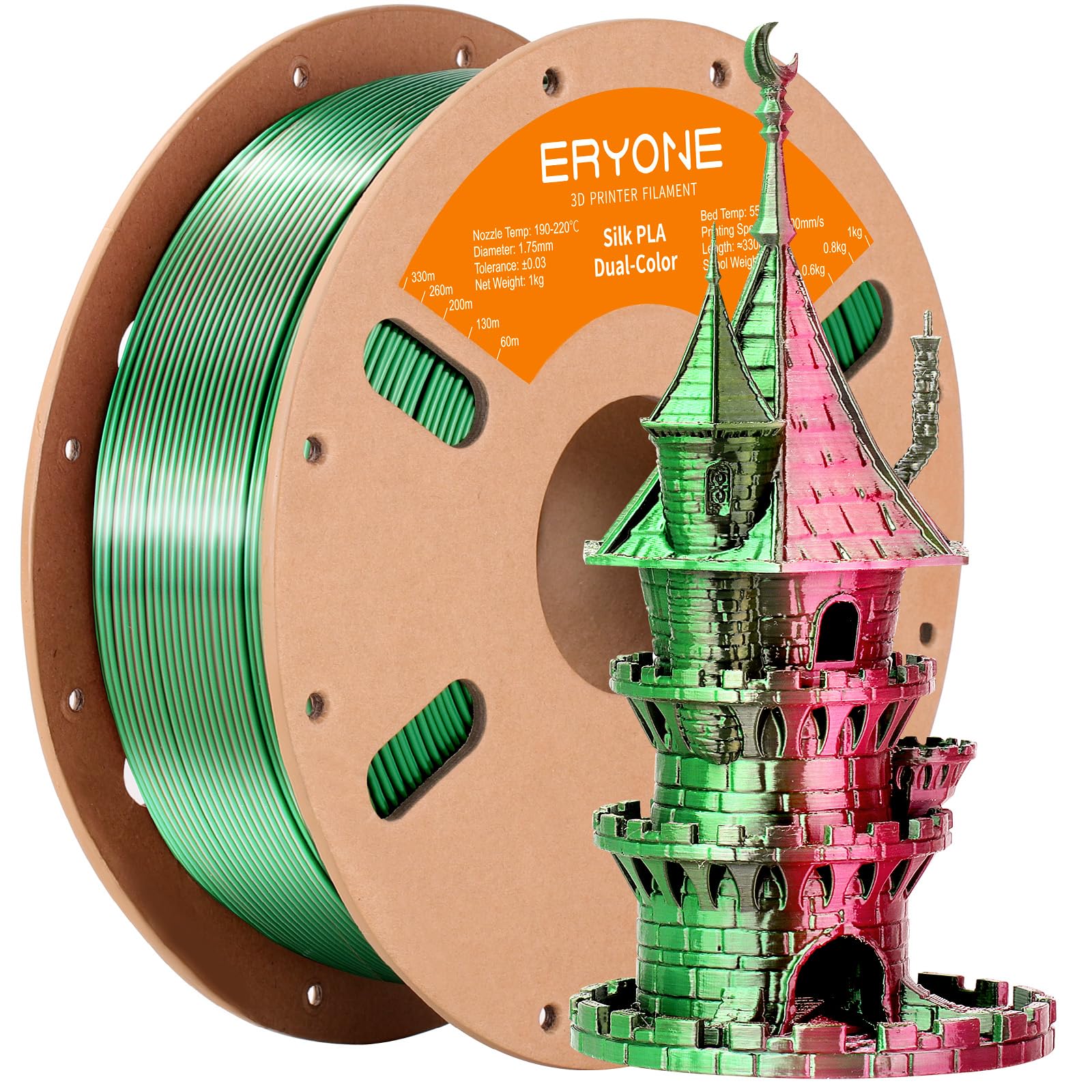 ERYONE Silk Tri Color PLA Filament 3D Printer 1.75mm +/- 0.03mm, Multicolor Filament Tricolor PLA Bundle 2KG Cardboard Spool, Red Blue Green - The misfit market