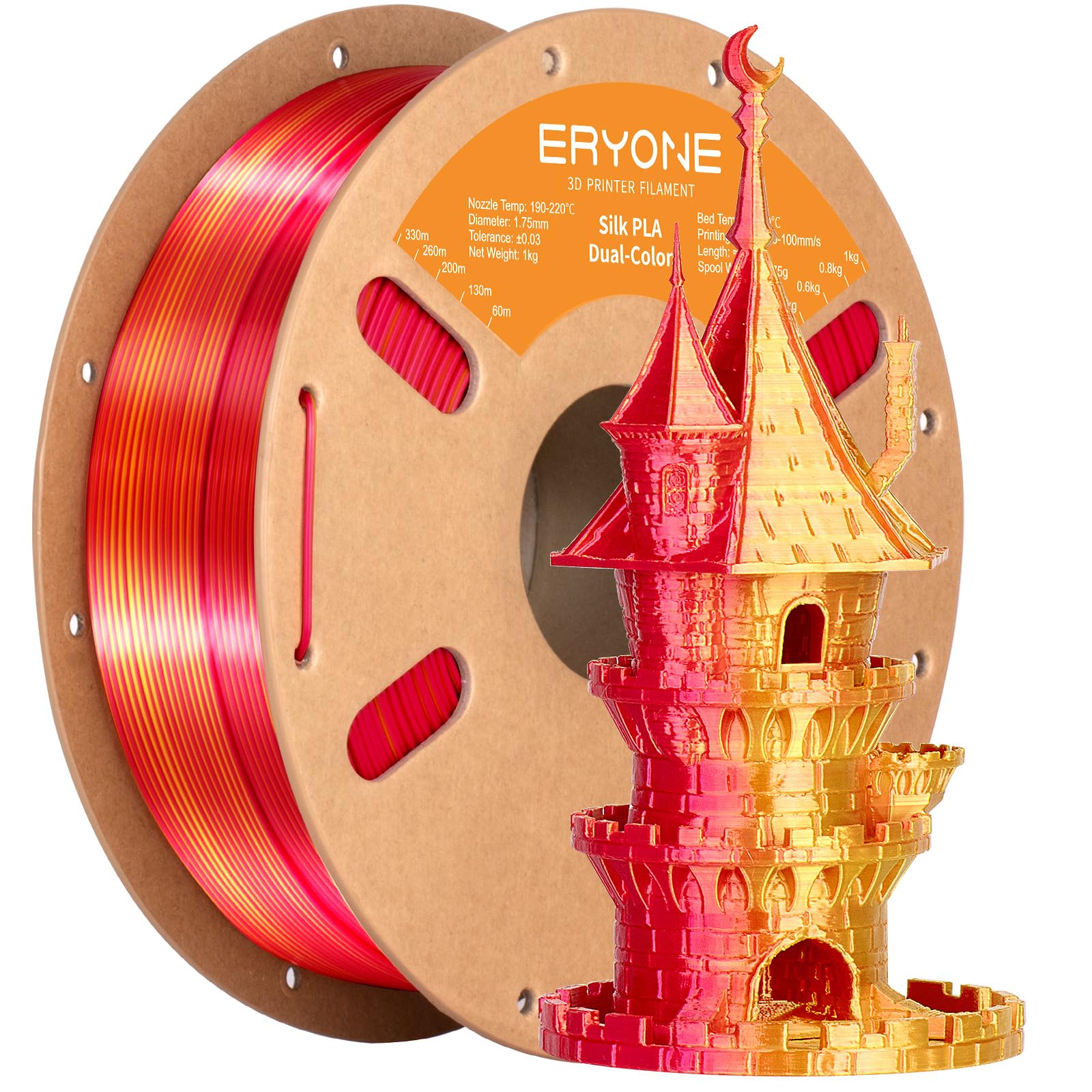 ERYONE Silk Tri Color PLA Filament 3D Printer 1.75mm +/- 0.03mm, Multicolor Filament Tricolor PLA Bundle 2KG Cardboard Spool, Red Blue Green - The misfit market