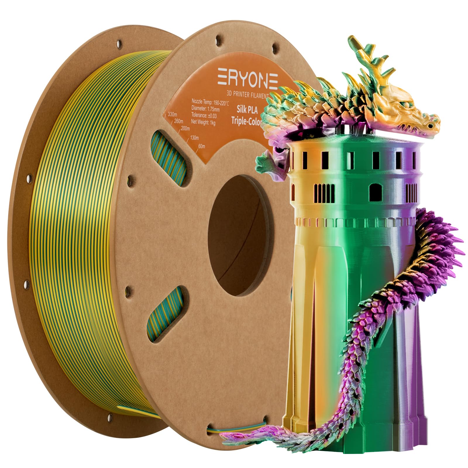 ERYONE Silk Tri Color PLA Filament 3D Printer 1.75mm +/- 0.03mm, Multicolor Filament Tricolor PLA Bundle 2KG Cardboard Spool, Red Blue Green - The misfit market