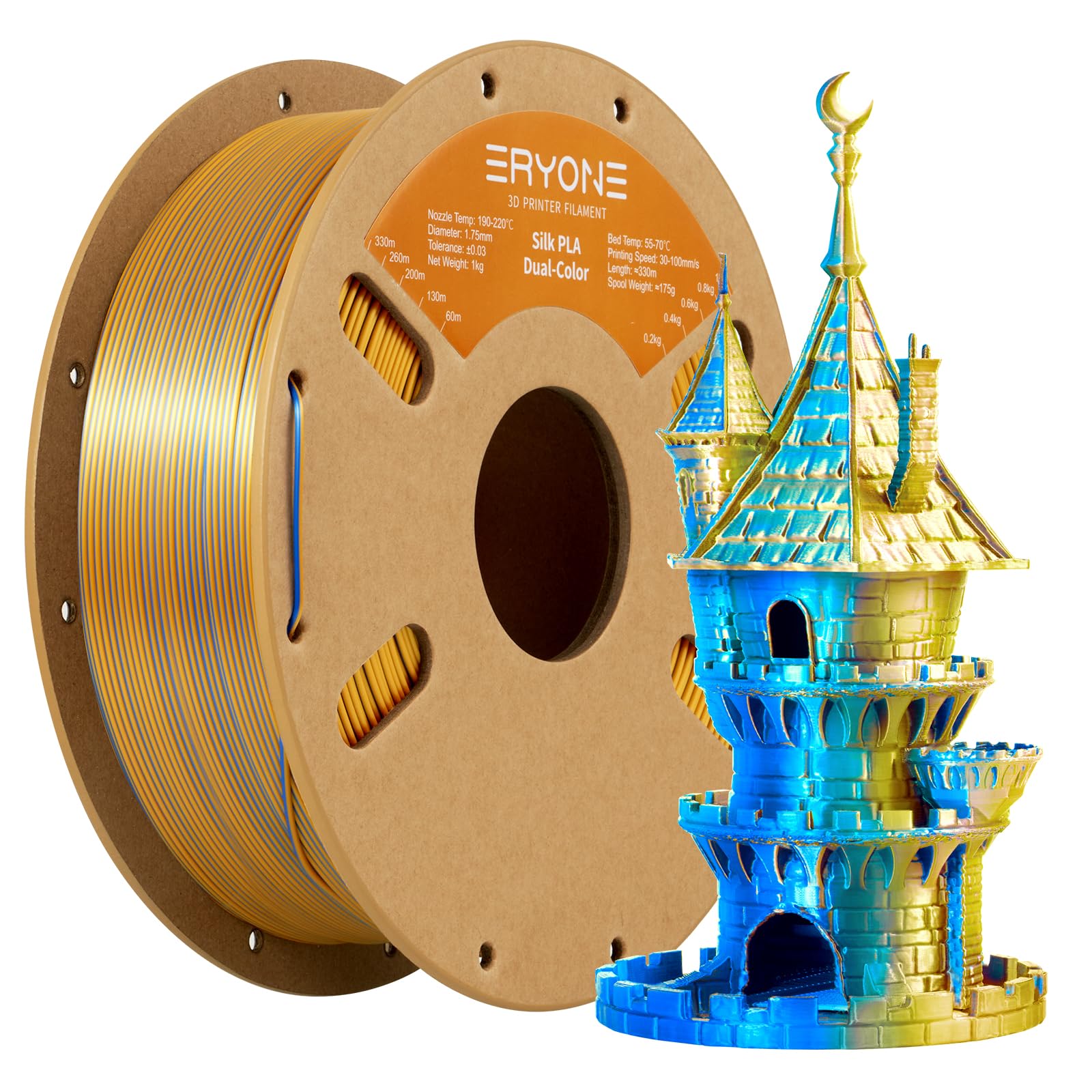 ERYONE Silk Tri Color PLA Filament 3D Printer 1.75mm +/- 0.03mm, Multicolor Filament Tricolor PLA Bundle 2KG Cardboard Spool, Red Blue Green - The misfit market
