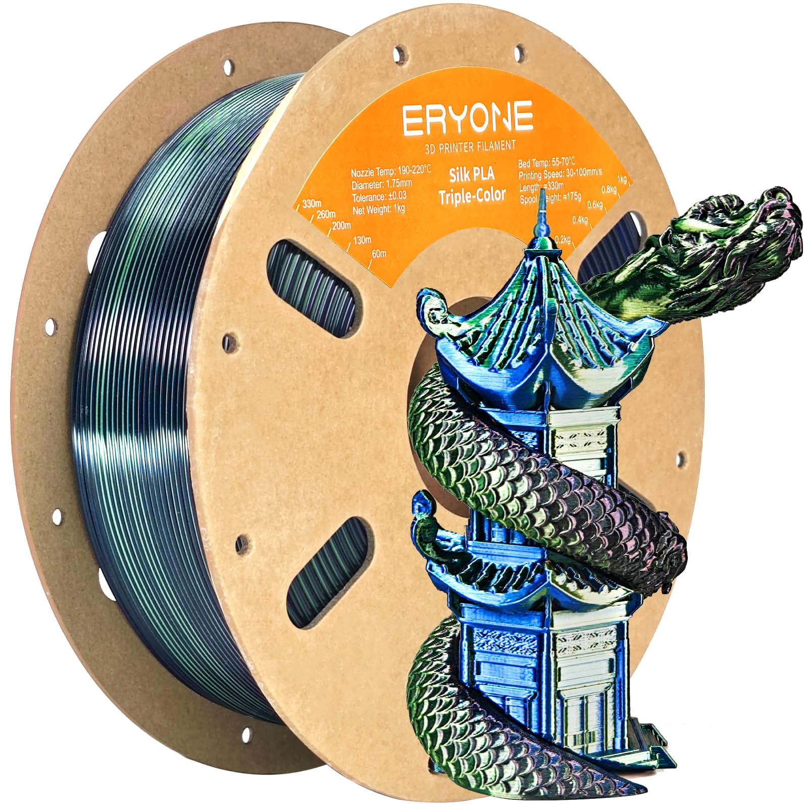 ERYONE Silk Tri Color PLA Filament 3D Printer 1.75mm +/- 0.03mm, Multicolor Filament Tricolor PLA Bundle 2KG Cardboard Spool, Red Blue Green - The misfit market