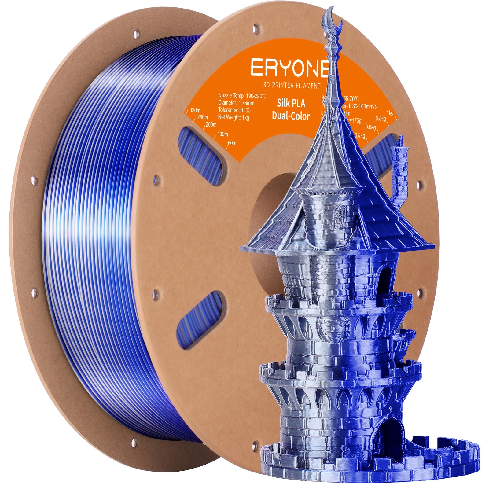 ERYONE Silk Tri Color PLA Filament 3D Printer 1.75mm +/- 0.03mm, Multicolor Filament Tricolor PLA Bundle 2KG Cardboard Spool, Red Blue Green - The misfit market