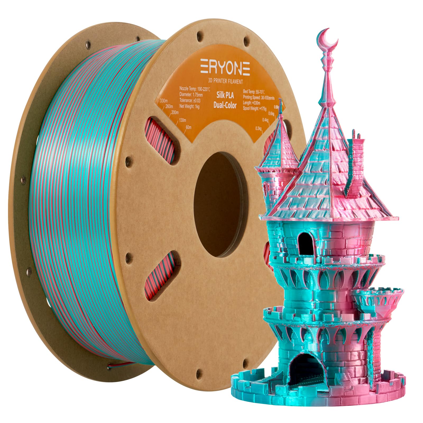 ERYONE Silk Tri Color PLA Filament 3D Printer 1.75mm +/- 0.03mm, Multicolor Filament Tricolor PLA Bundle 2KG Cardboard Spool, Red Blue Green - The misfit market