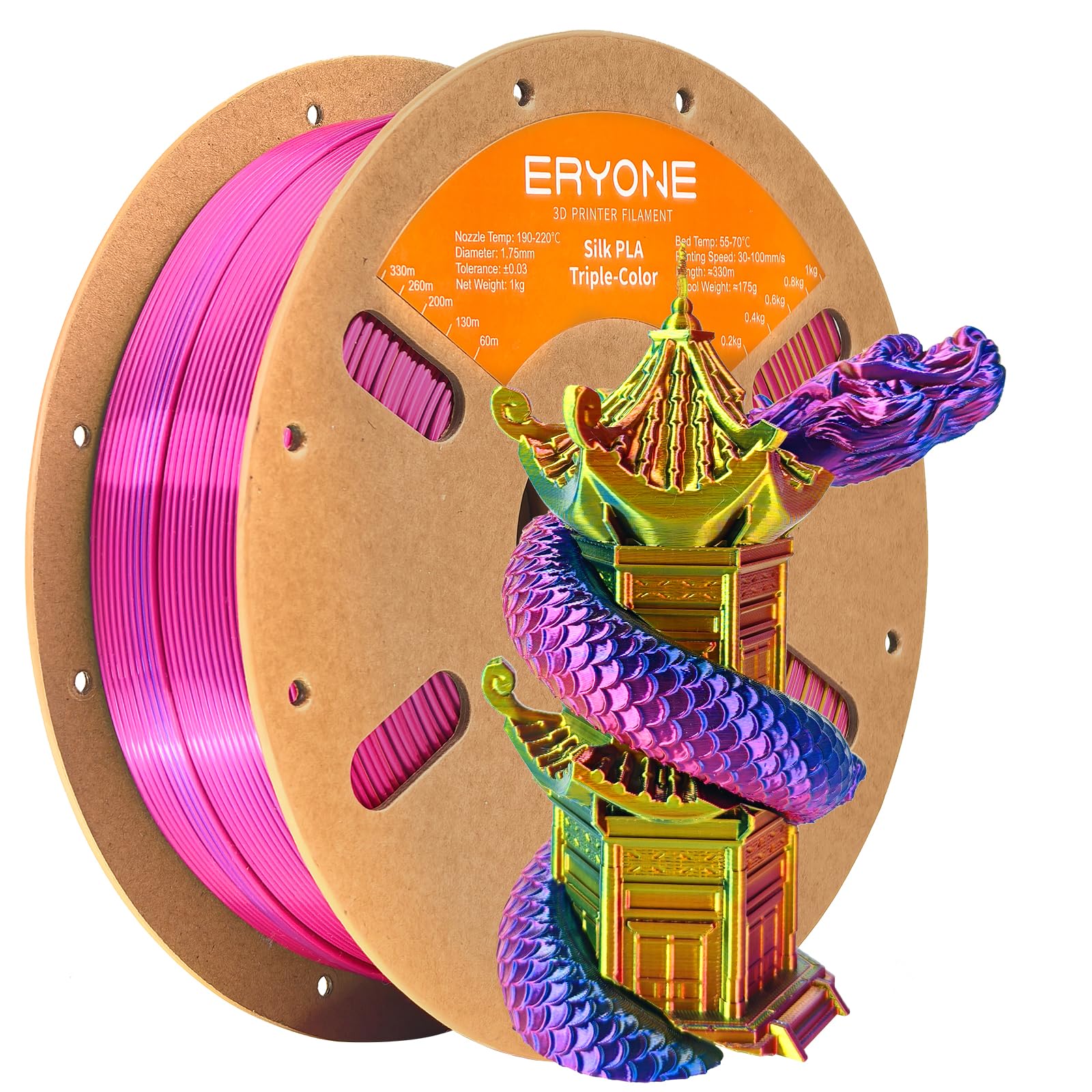 ERYONE Silk Tri Color PLA Filament 3D Printer 1.75mm +/- 0.03mm, Multicolor Filament Tricolor PLA Bundle 2KG Cardboard Spool, Red Blue Green - The misfit market