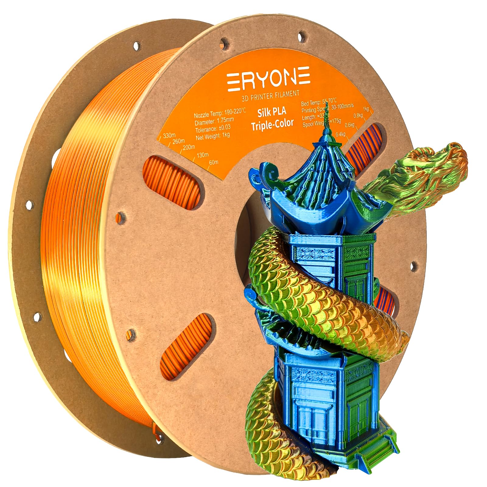 ERYONE Silk Tri Color PLA Filament 3D Printer 1.75mm +/- 0.03mm, Multicolor Filament Tricolor PLA Bundle 2KG Cardboard Spool, Red Blue Green - The misfit market