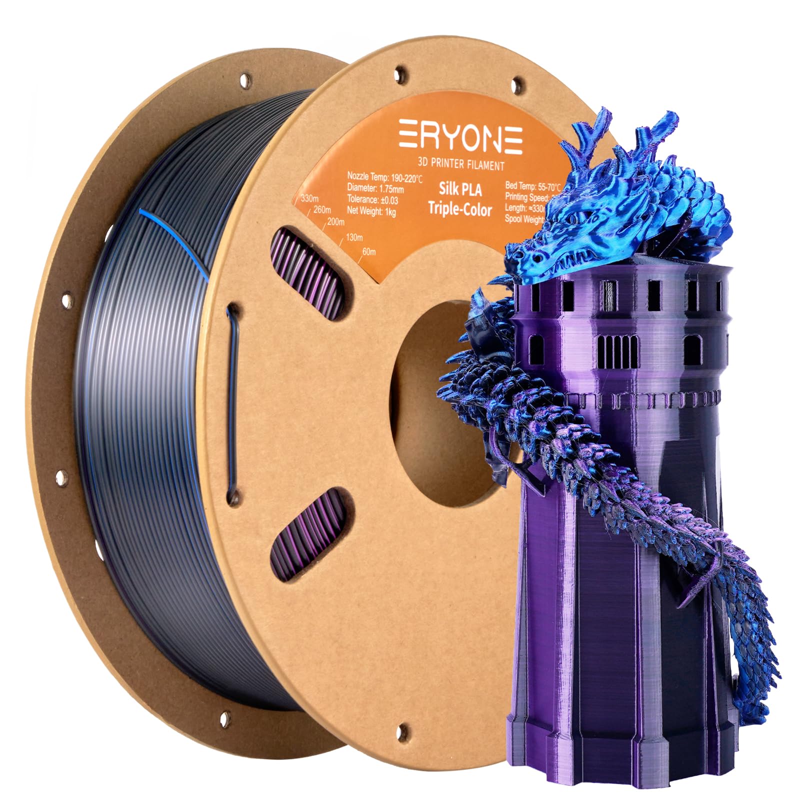 ERYONE Silk Tri Color PLA Filament 3D Printer 1.75mm +/- 0.03mm, Multicolor Filament Tricolor PLA Bundle 2KG Cardboard Spool, Red Blue Green - The misfit market