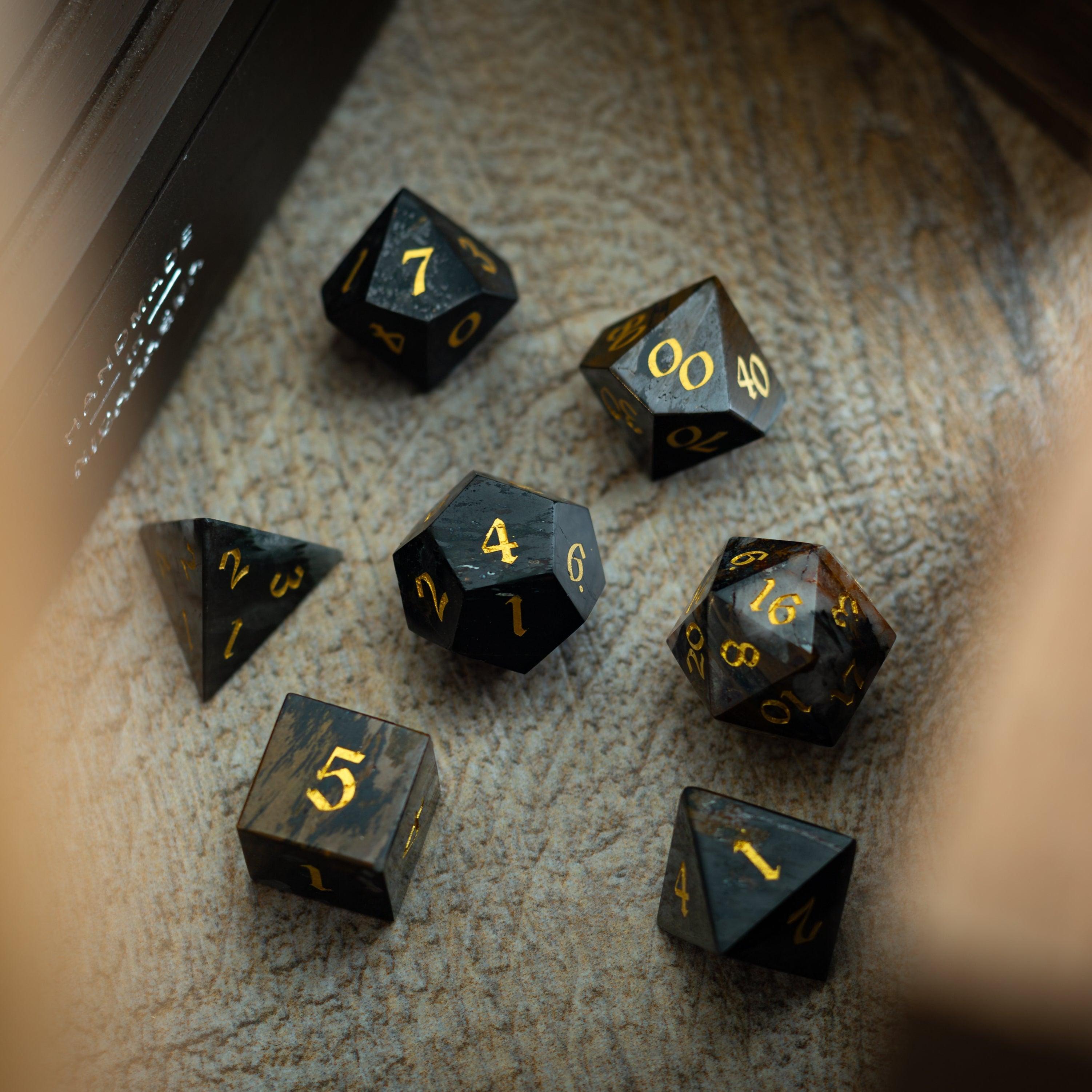 Black Gemstone Eagle Eye Hand Carved DND Dice Set - The misfit market