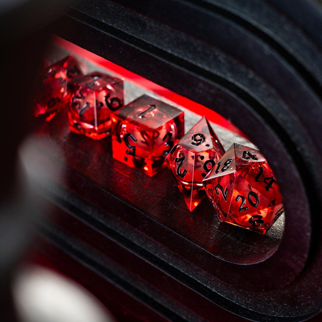 Blood Red Glitter Liquid Core Handmade Resin DND Dice Set - The misfit market