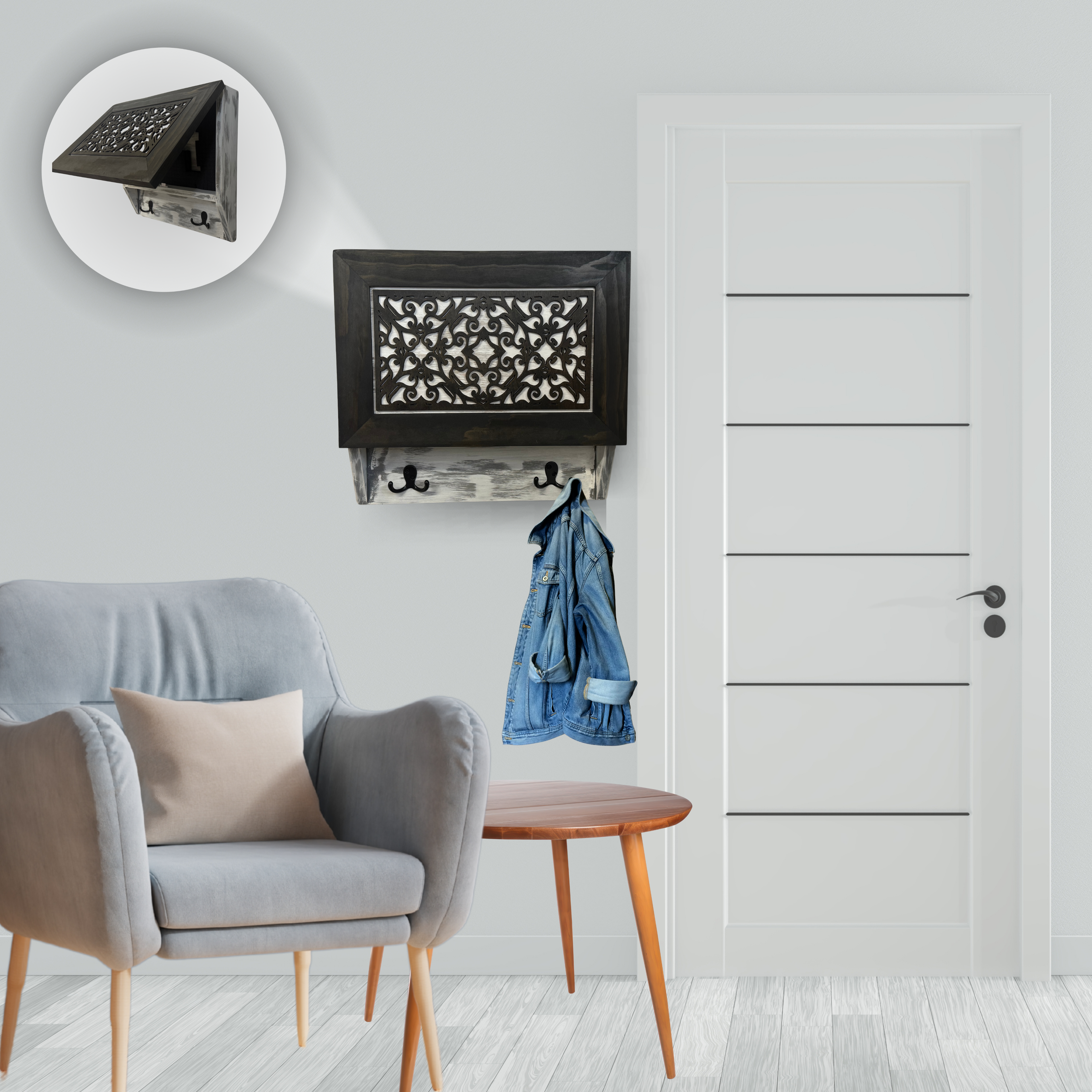 Rustic Diamond Hidden Gun Cabinet – Ornate Concealment Coat Rack with Multi-Purpose Hooks - The misfit market