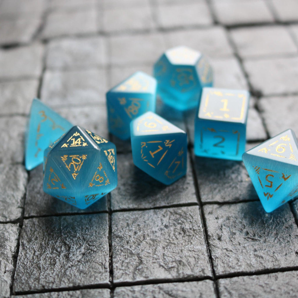 Dragon Shield Blue Cats Eye Stone Gemstone DND Dice Set - The misfit market