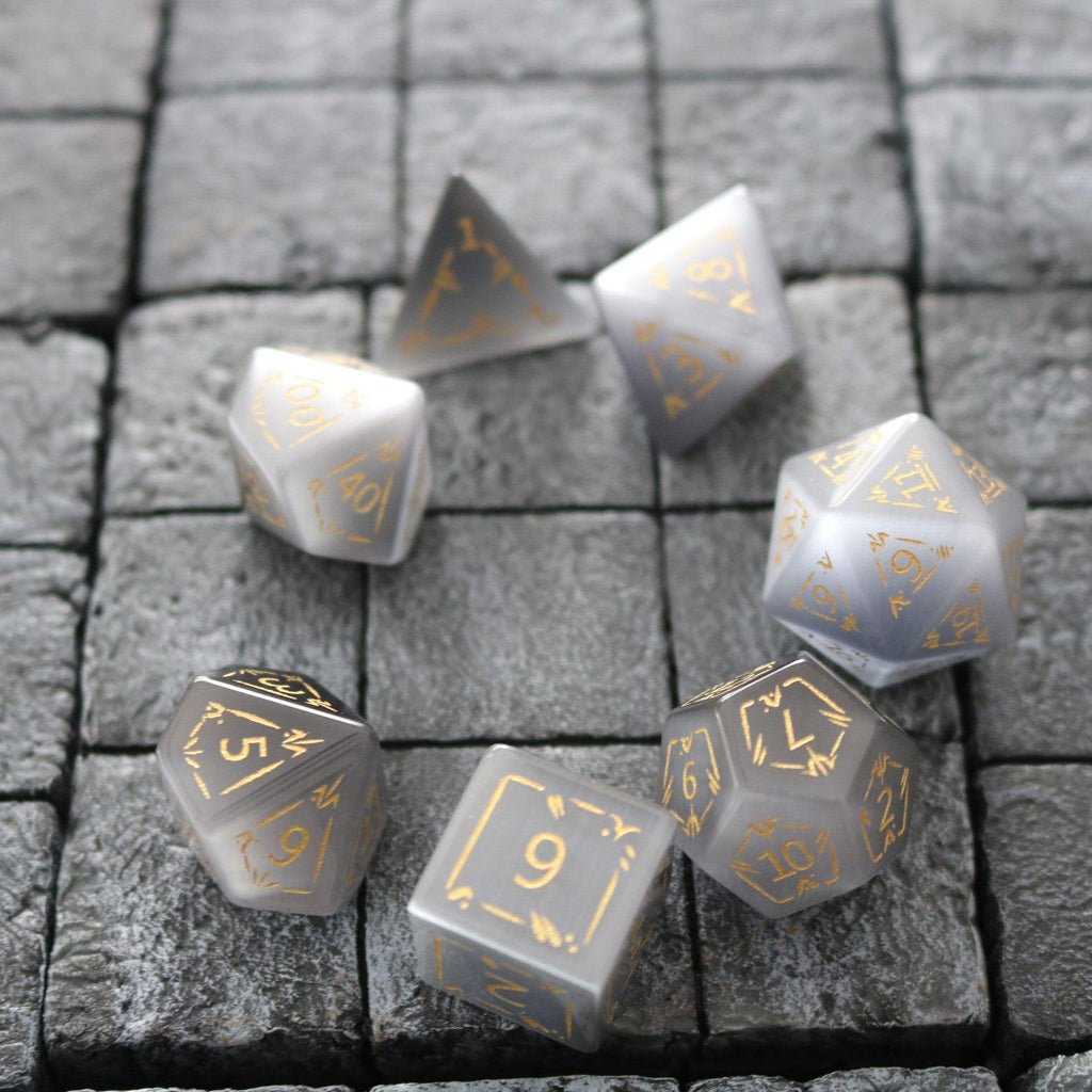 Dragon Shield Gray Cats Eye Gemstone DND Dice Set - The misfit market