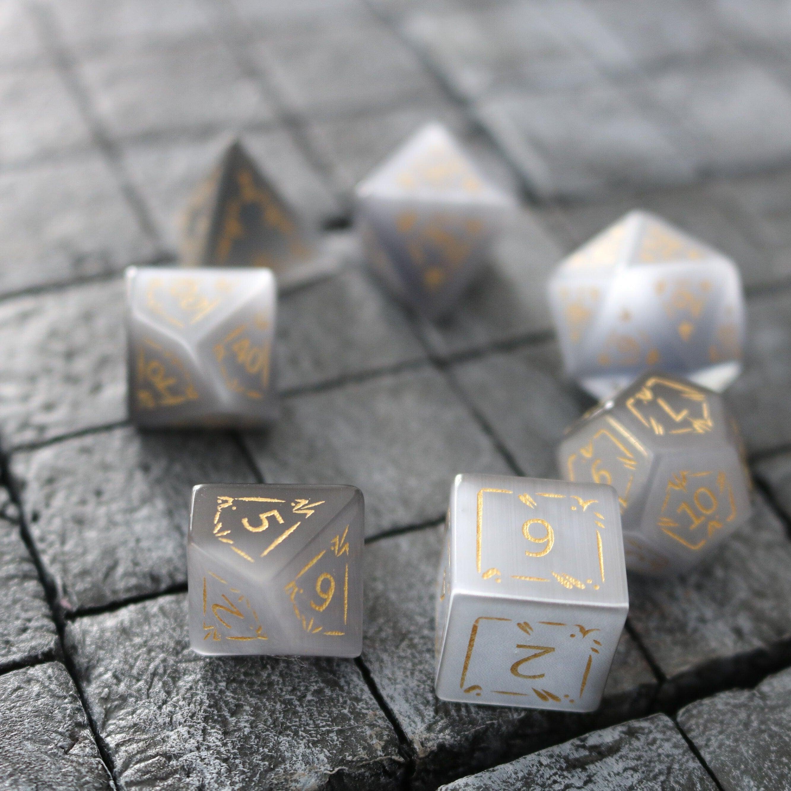 Dragon Shield Gray Cats Eye Gemstone DND Dice Set - The misfit market
