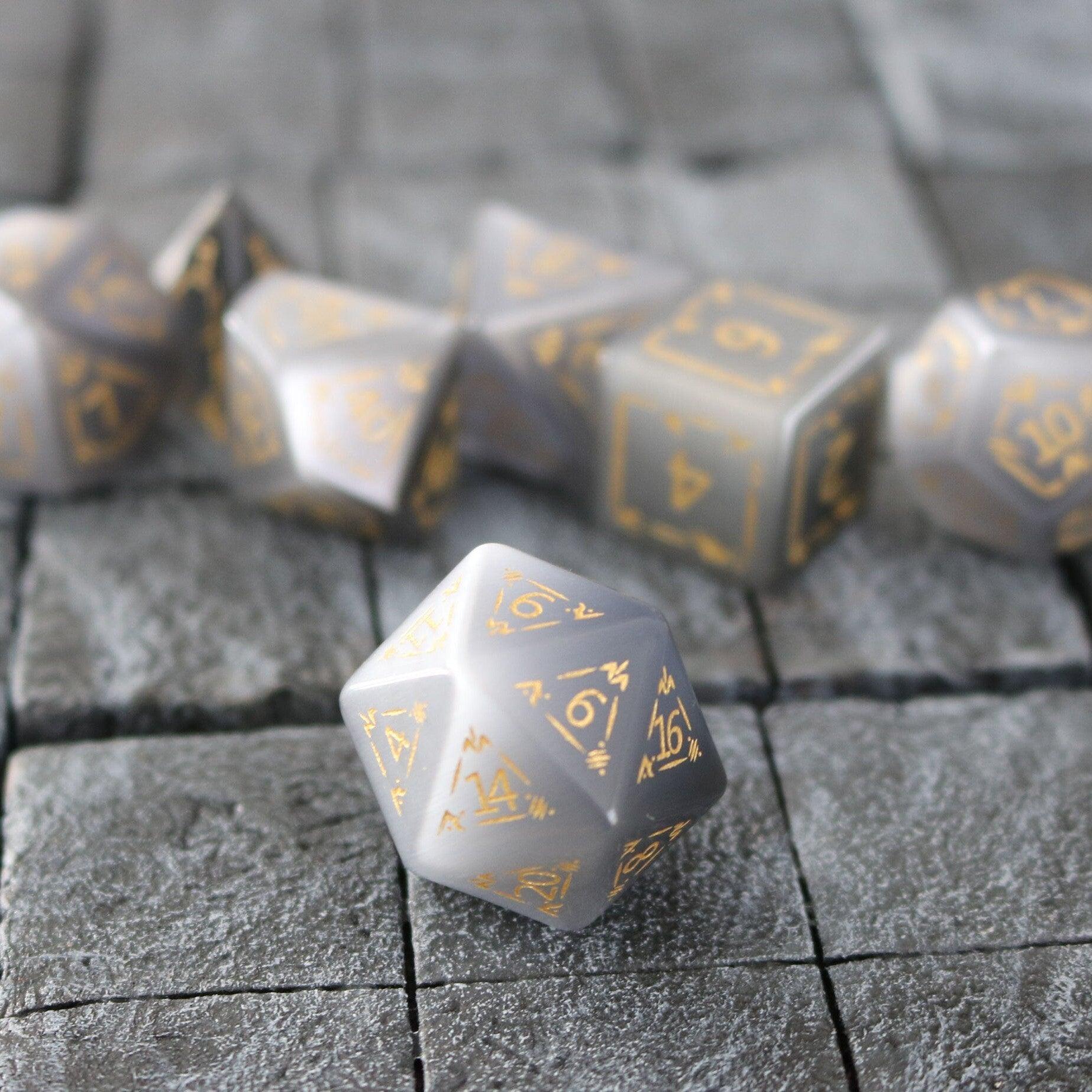 Dragon Shield Gray Cats Eye Gemstone DND Dice Set - The misfit market