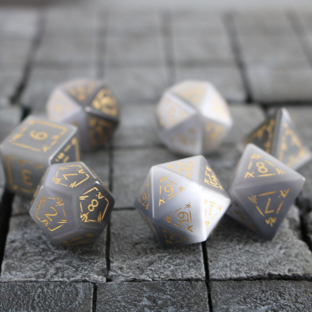 Dragon Shield Gray Cats Eye Gemstone DND Dice Set - The misfit market