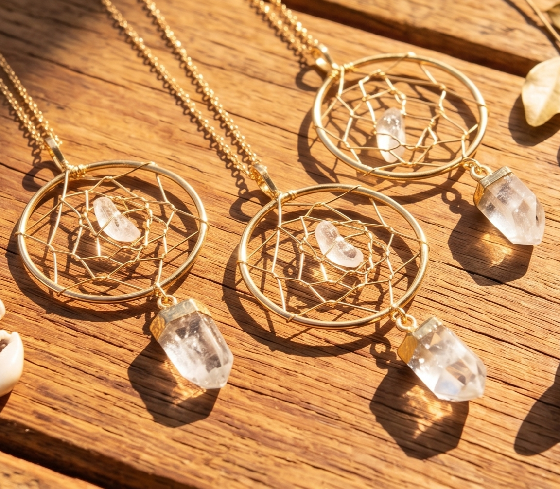 Dreamcatcher Crystal Pendant (Quartz Point)(Gold Plated) - The misfit market