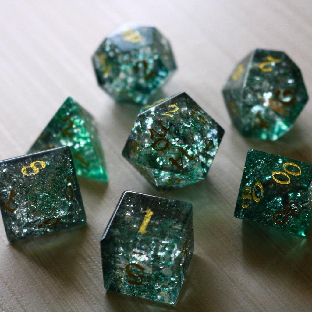 Elven Wood Green Forge Fire Glass DND Dice Set - The misfit market