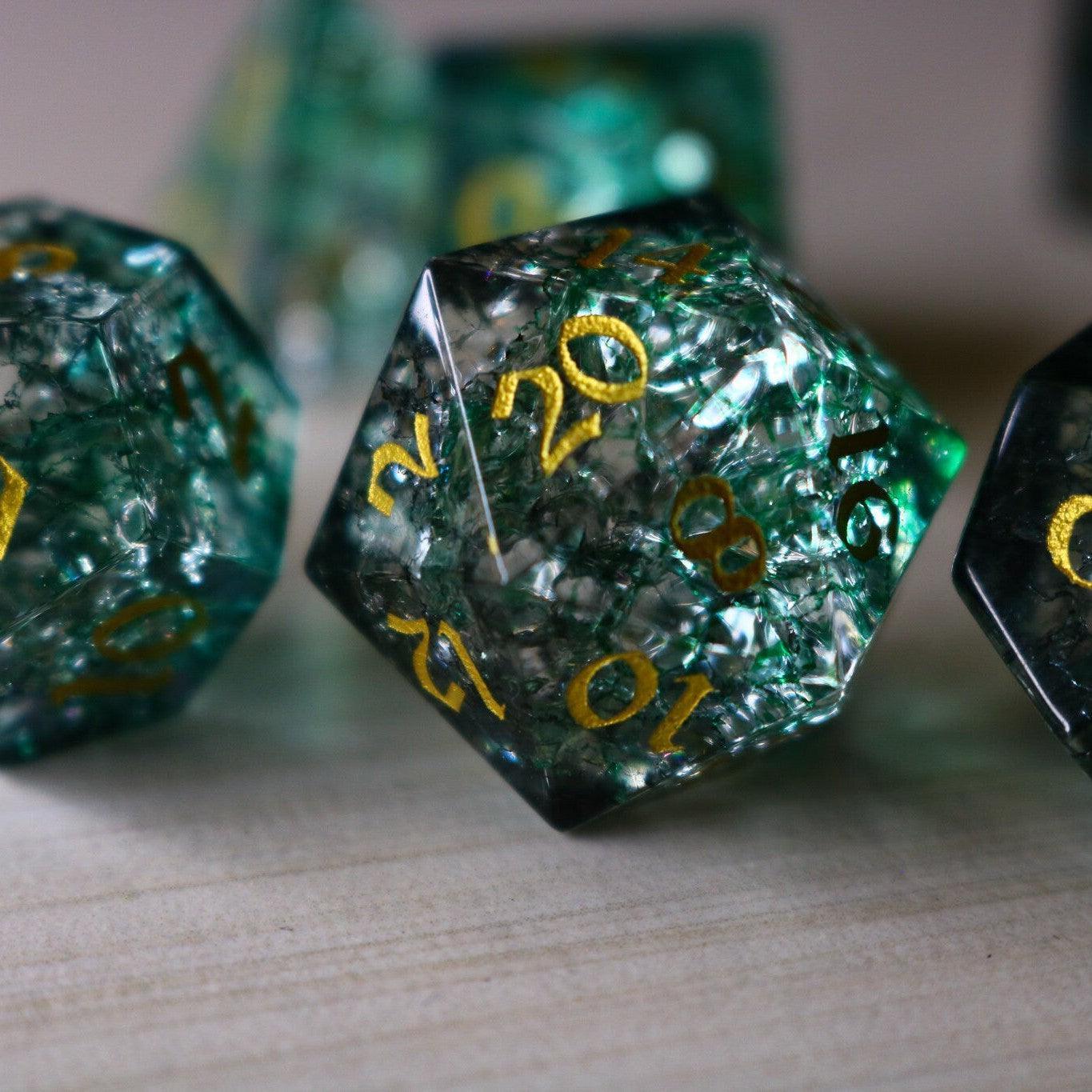 Elven Wood Green Forge Fire Glass DND Dice Set - The misfit market