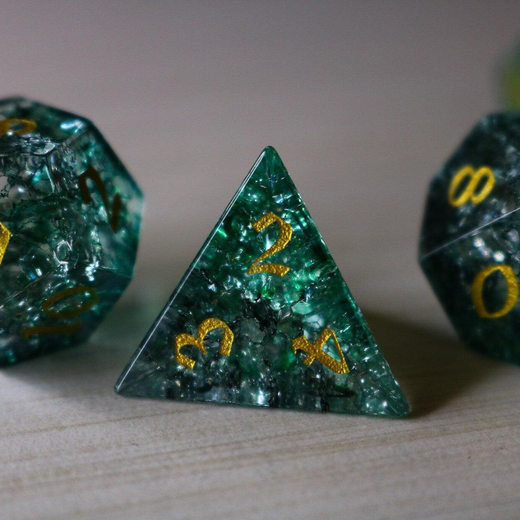 Elven Wood Green Forge Fire Glass DND Dice Set - The misfit market