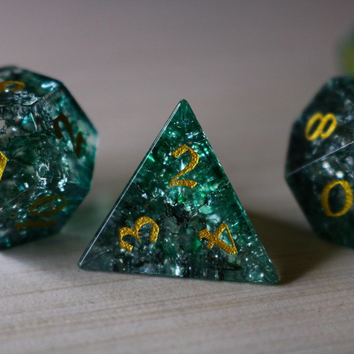 Elven Wood Green Forge Fire Glass DND Dice Set - The misfit market