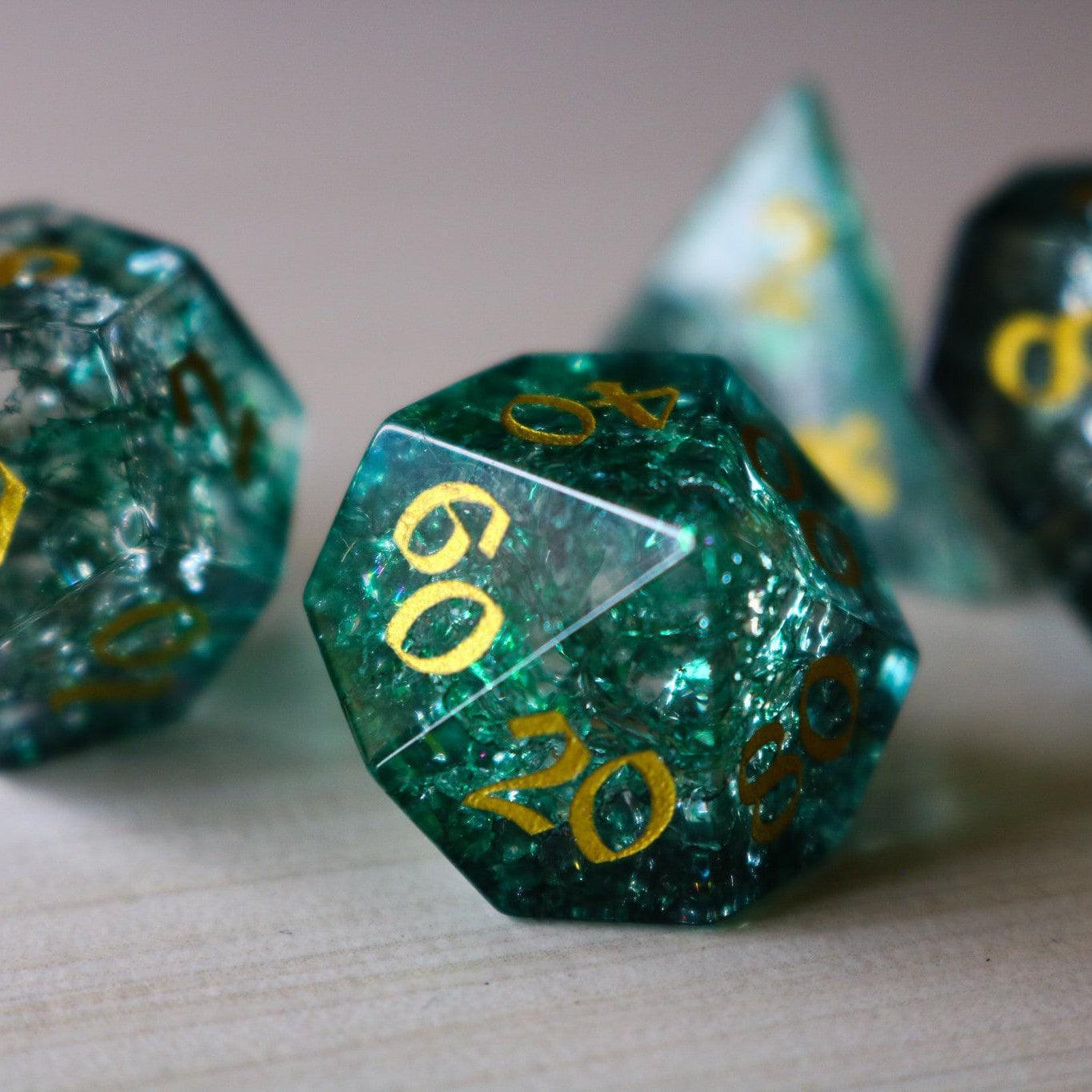 Elven Wood Green Forge Fire Glass DND Dice Set - The misfit market